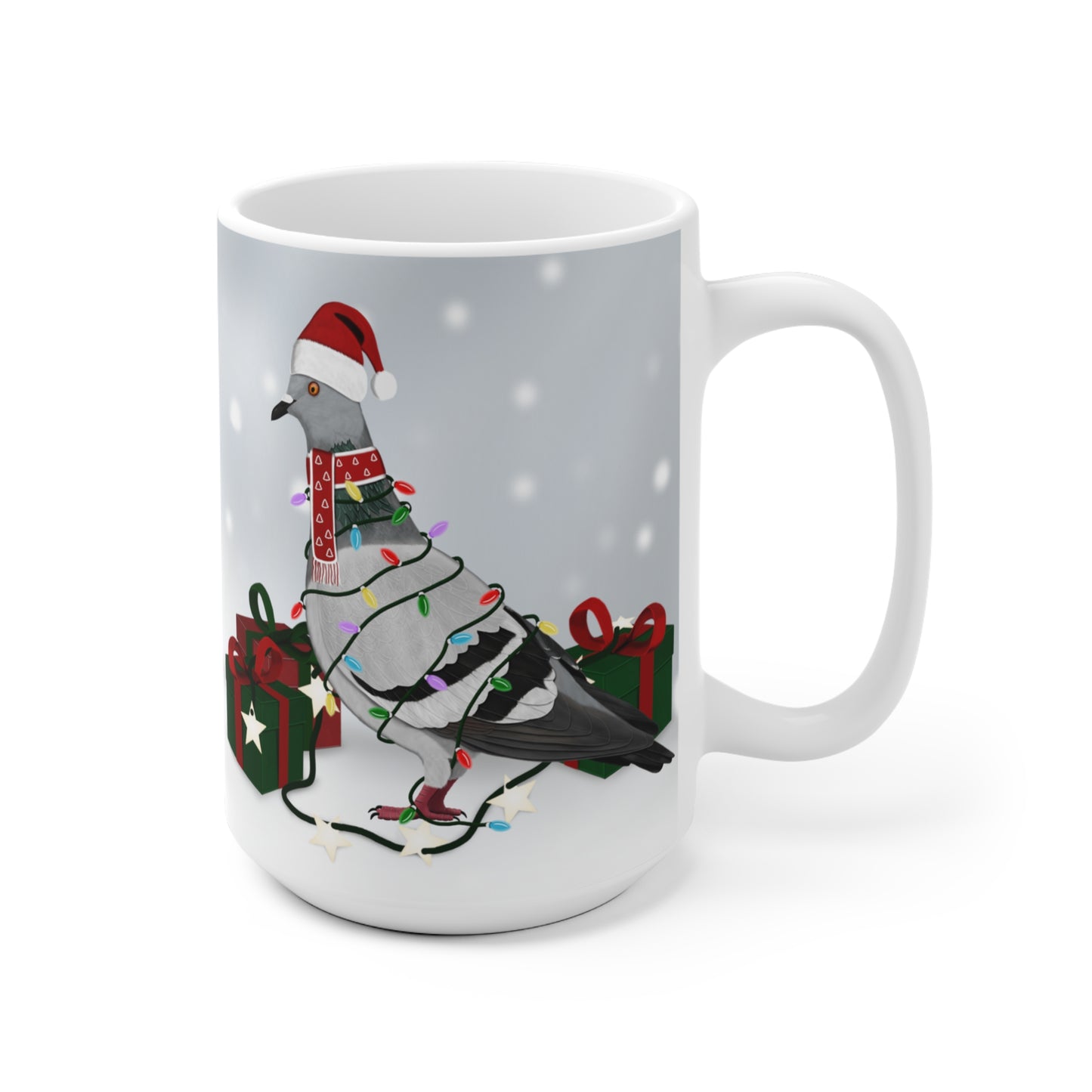 Taube mit Lichterkette im Winter Weihnachten Schnee Vogel Tasse