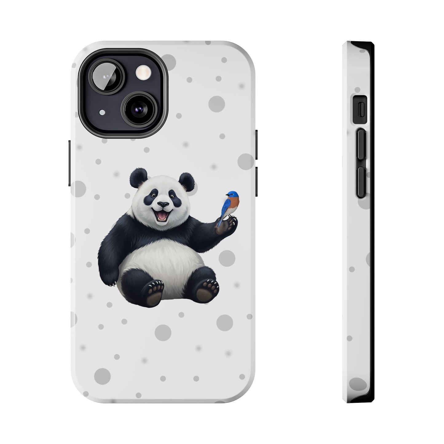 Cute Panda Bear with a Bluebird Animal iPhone Case - Dual-Layer PC/TPU Protective Cover for iPhone