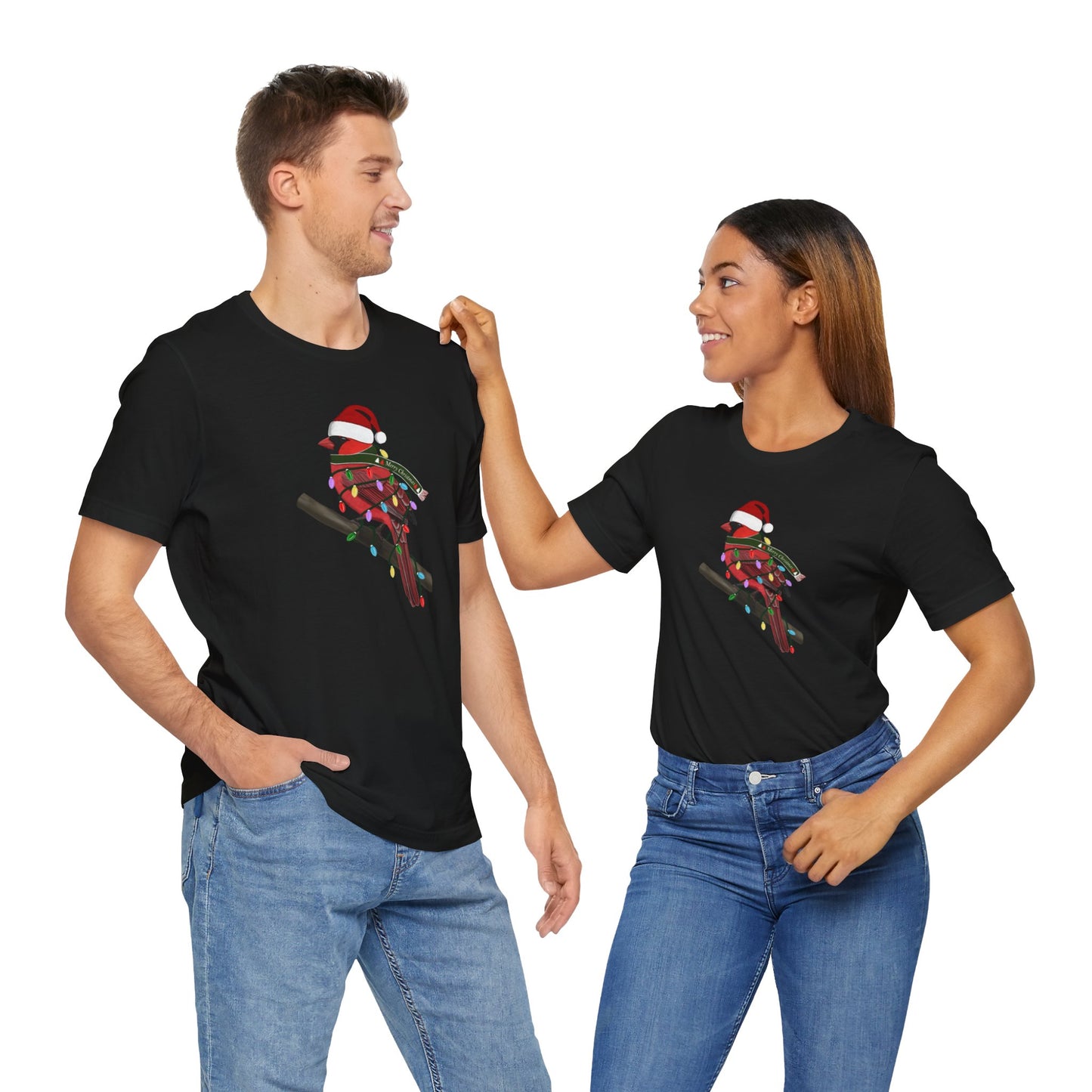 Cardinal with Fairy Lights Christmas Bird T-Shirt