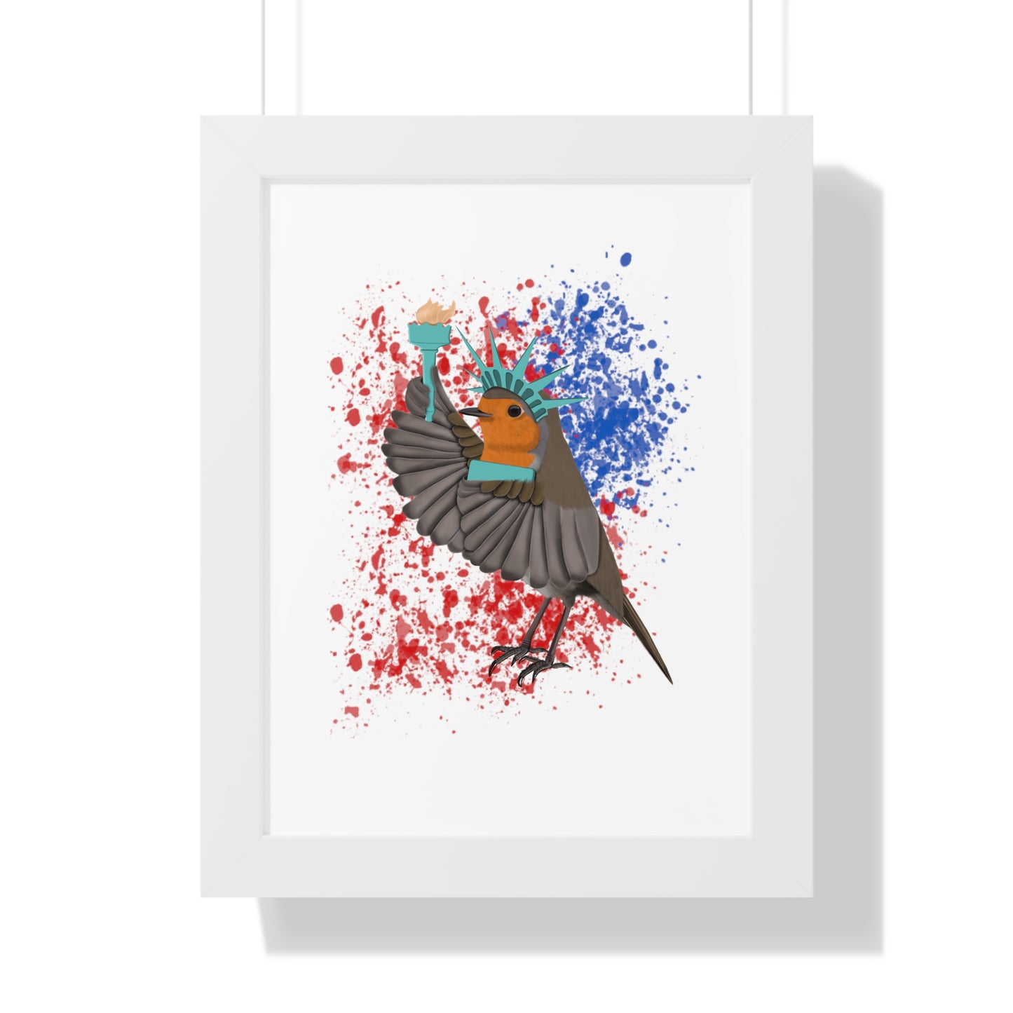 Robin 4th of July Independence Day Statue of Liberty Bird Framed Poster