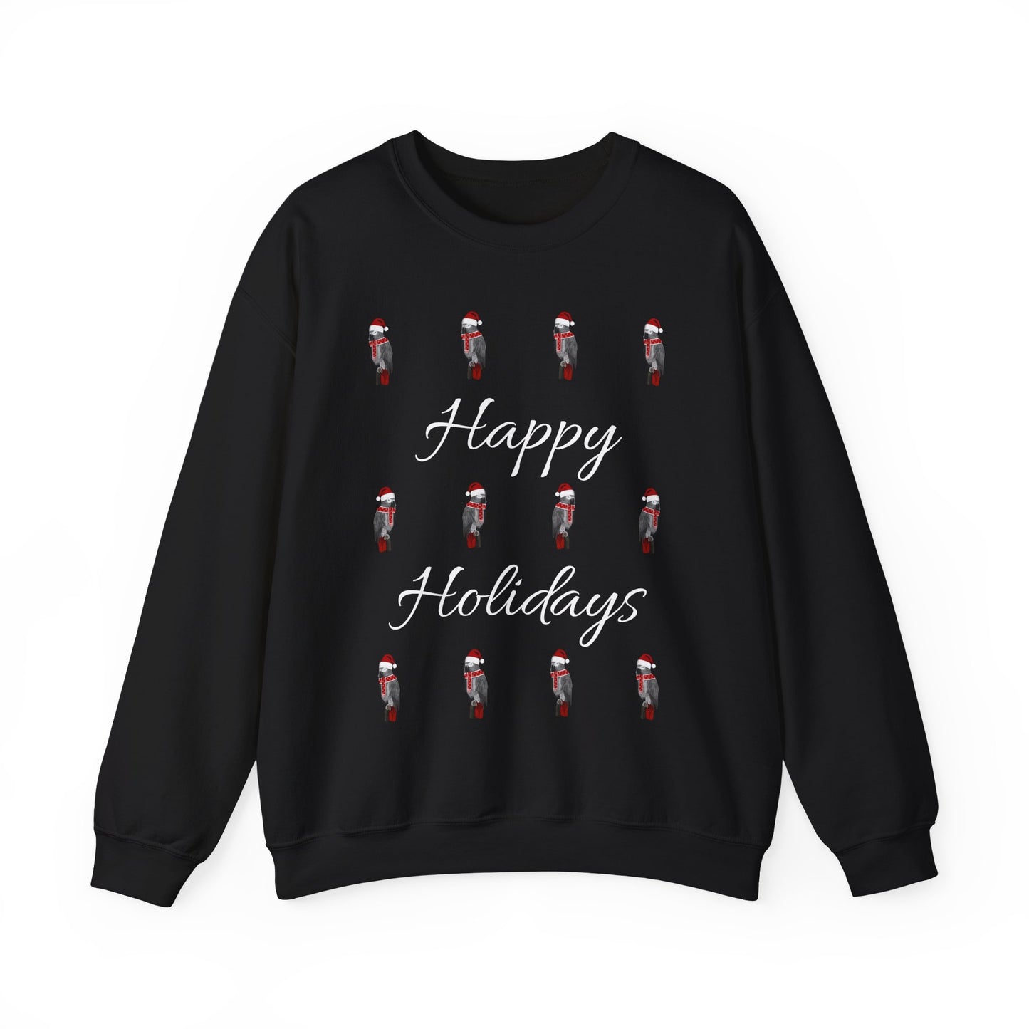 Grey Parrot as Santa with Hat and Scarf Happy Holidays Birdwatcher Christmas Bird Sweatshirt