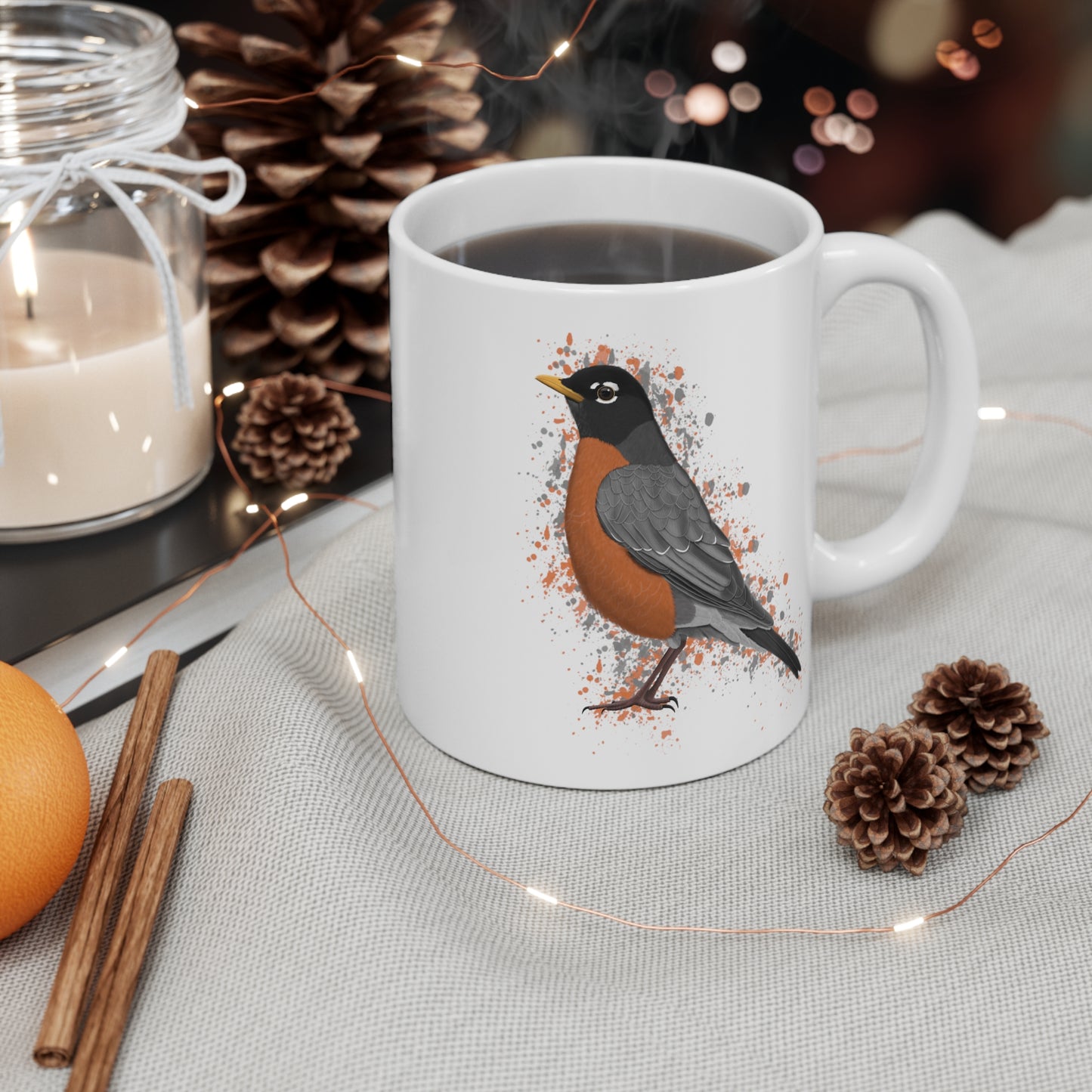 American Robin Bird Ceramic Mug 11oz White
