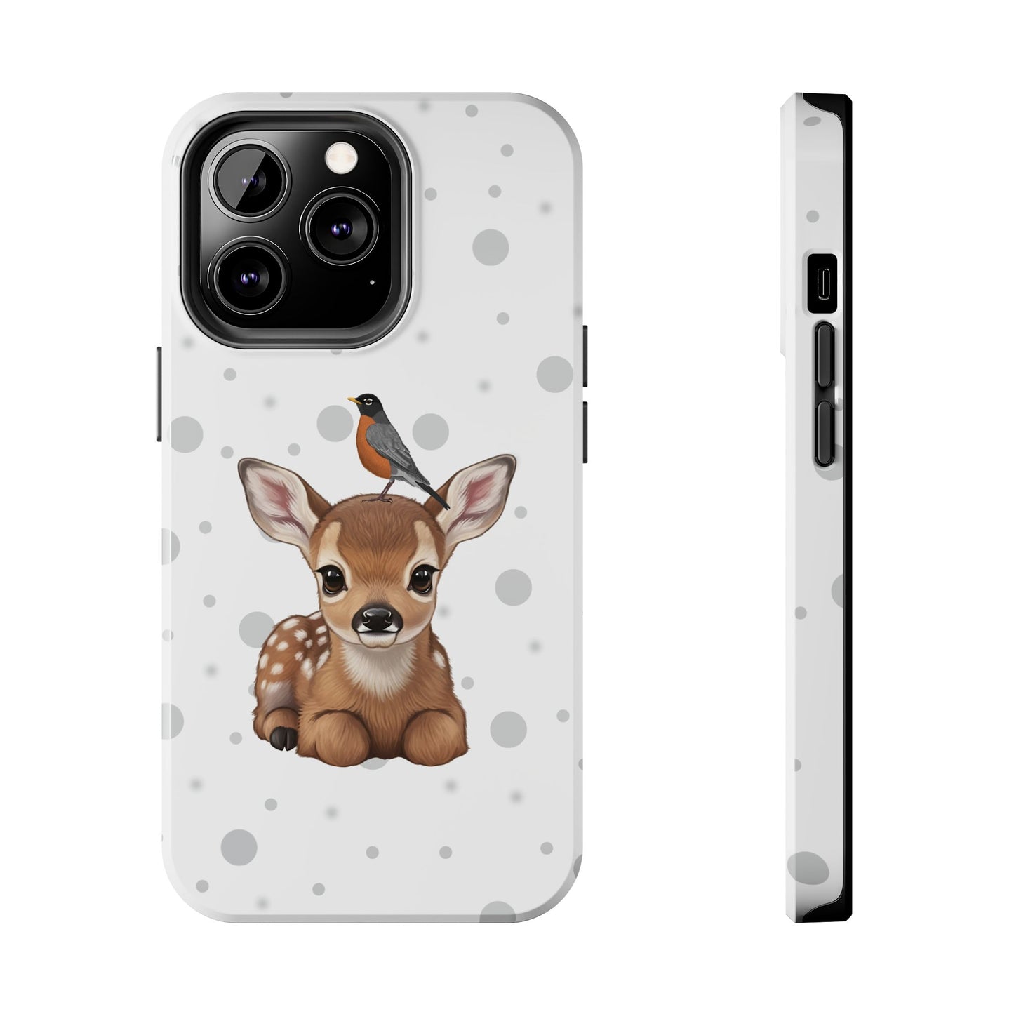 Cute Fawn with American Robin Animal iPhone Case - Dual-Layer PC/TPU Protective Cover for iPhone