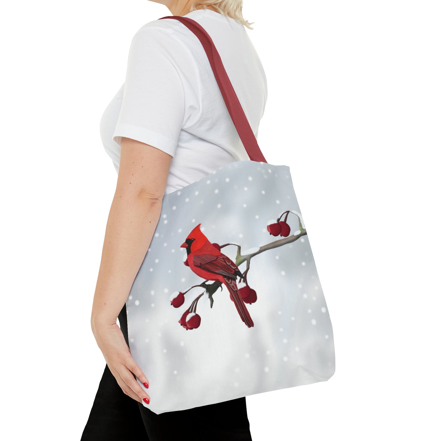 Cardinal on a Winter Branch Bird Tote Bag 16"x16" - jz.birds