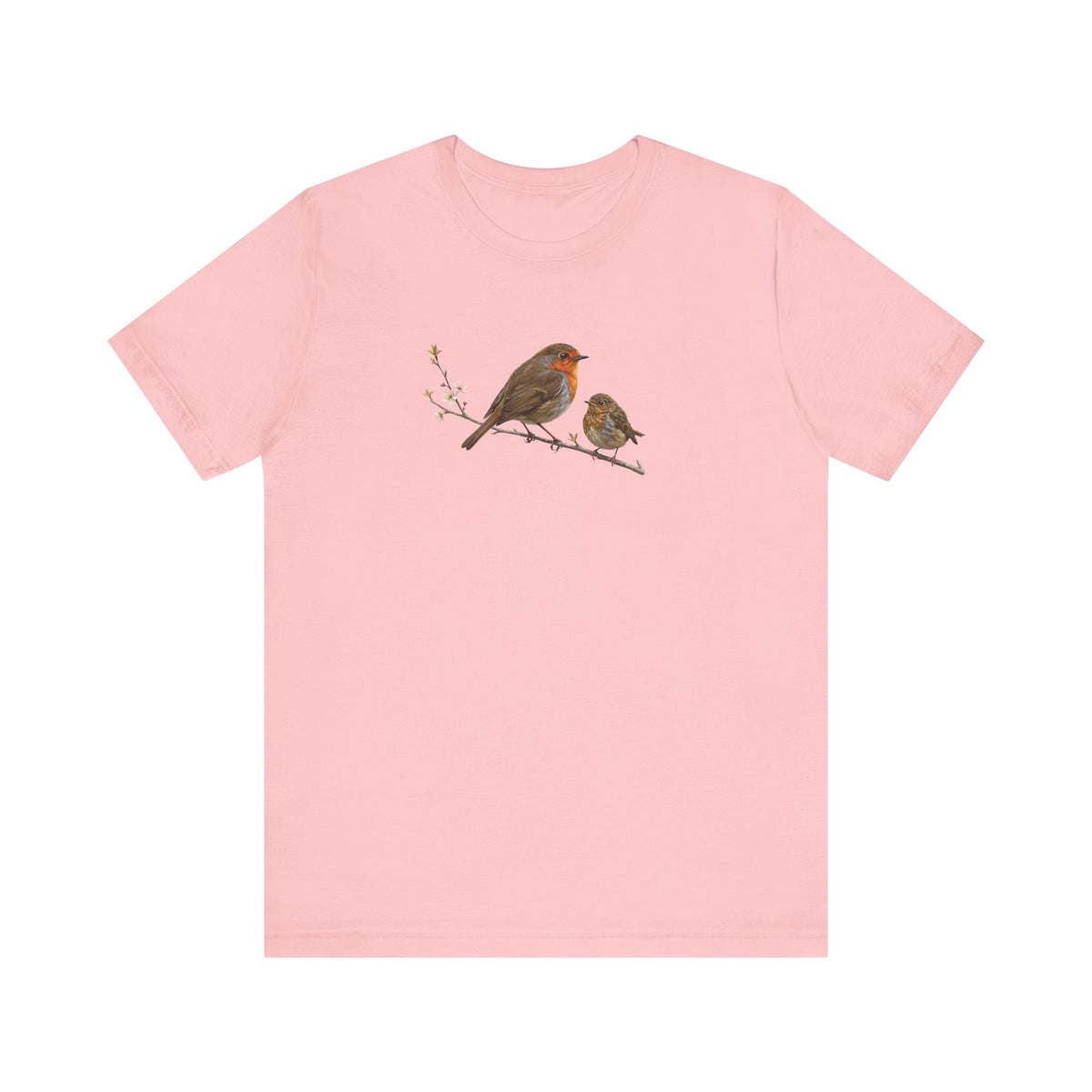 European Robin & Fledgling T-Shirt | Spring Blossoms Unisex Graphic Tee