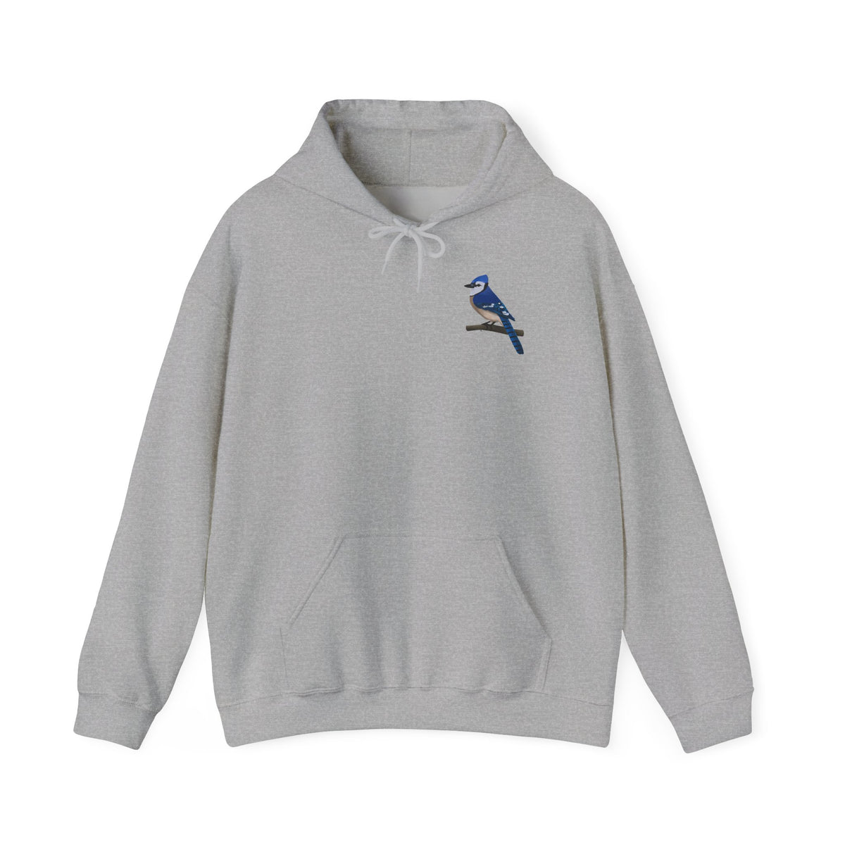Blauhäher (Blue Jay) Kapuzenpullover – Minimalistischer Hoodie mit Vogelmotiv auf Ast