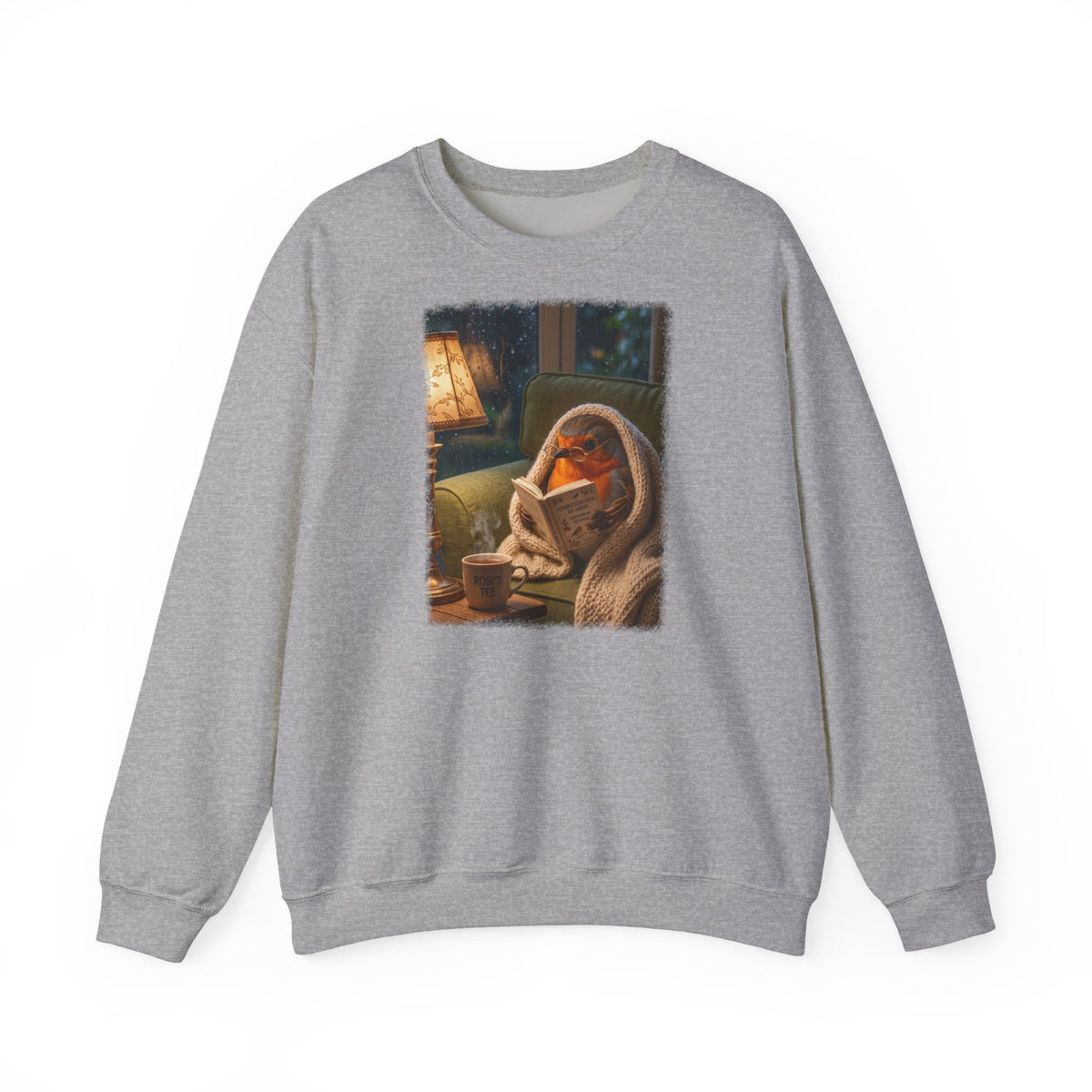 Gemütliches Rotkehlchen Sweatshirt mit Lese-Motiv | Süßer Vogel Pullover für Buchliebhaber