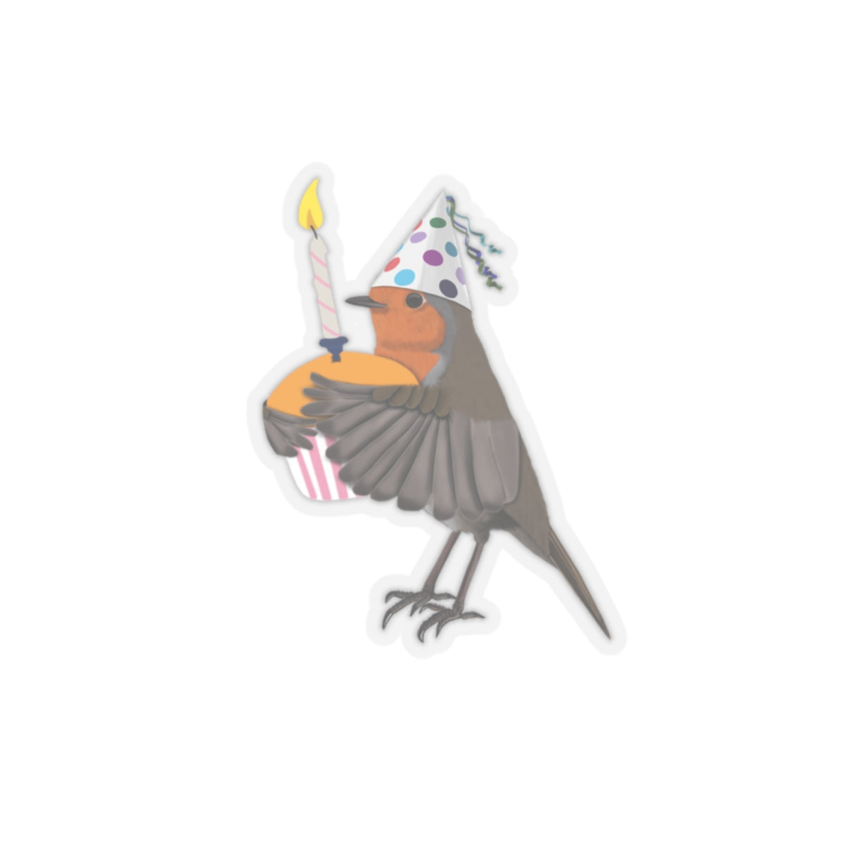Robin with Muffin Birthday Bird Kiss-Cut Sticker - jz.birds