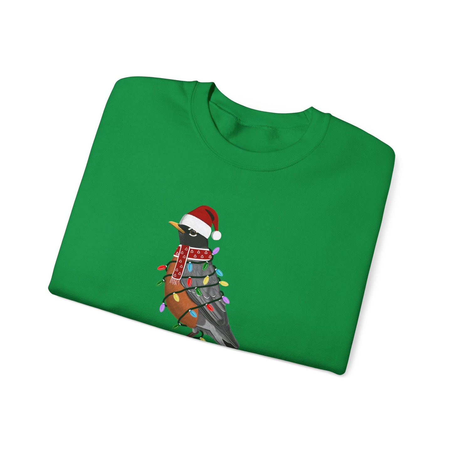 Robin with Fairy Lights as Santa Happy Holidays Birdwatcher Christmas Bird Sweatshirt