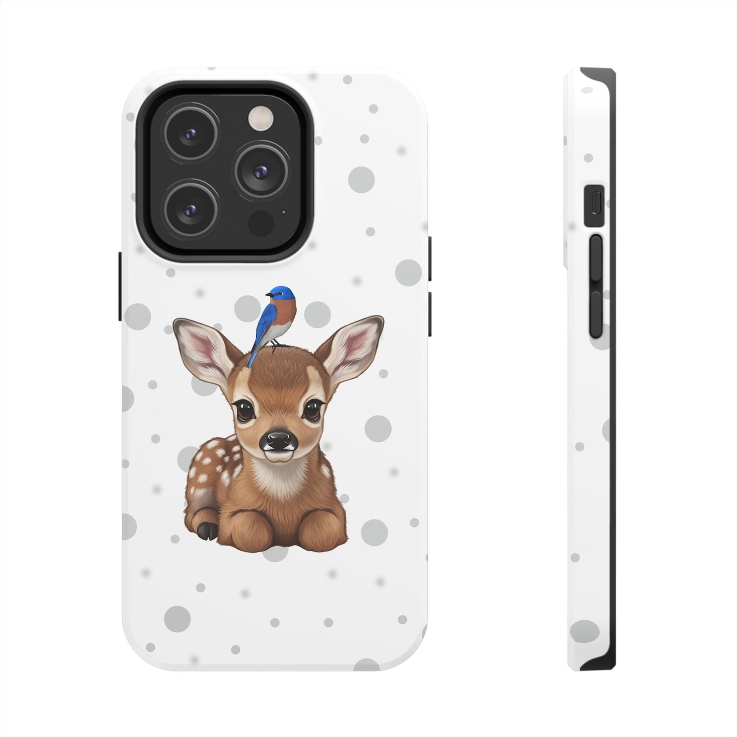 Cute Fawn with a Bluebird Animal iPhone Case - Dual-Layer PC/TPU Protective Cover for iPhone