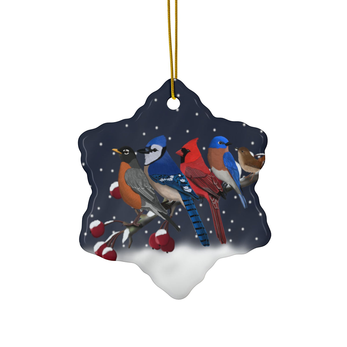 Birds on a Branch Ceramic Christmas Ornament | Durable Double-Sided Bird Lover Decor Ornaments background