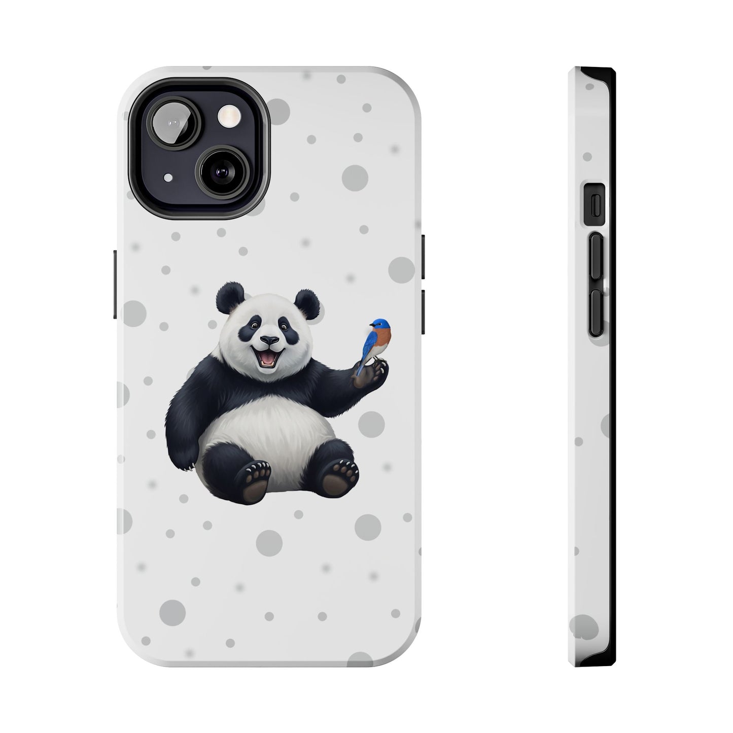 Cute Panda Bear with a Bluebird Animal iPhone Case - Dual-Layer PC/TPU Protective Cover for iPhone