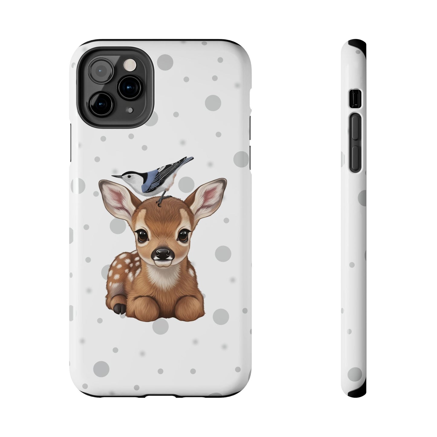 Cute Fawn with a Nuthatch Animal iPhone Case - Dual-Layer PC/TPU Protective Cover for iPhone