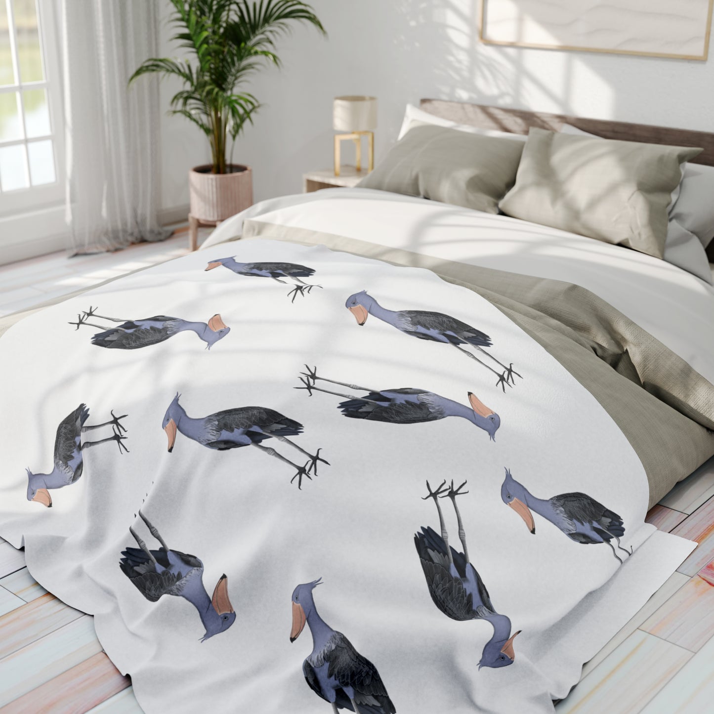 Shoebill Bird Arctic Fleece Blanket White