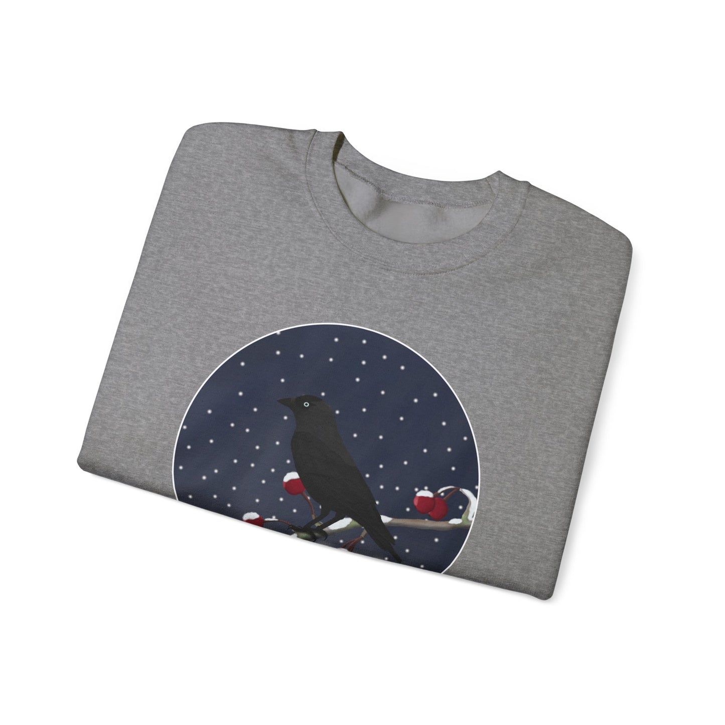 Western Jackdaw on a Winter Branch Birdwatcher Christmas Bird Sweatshirt