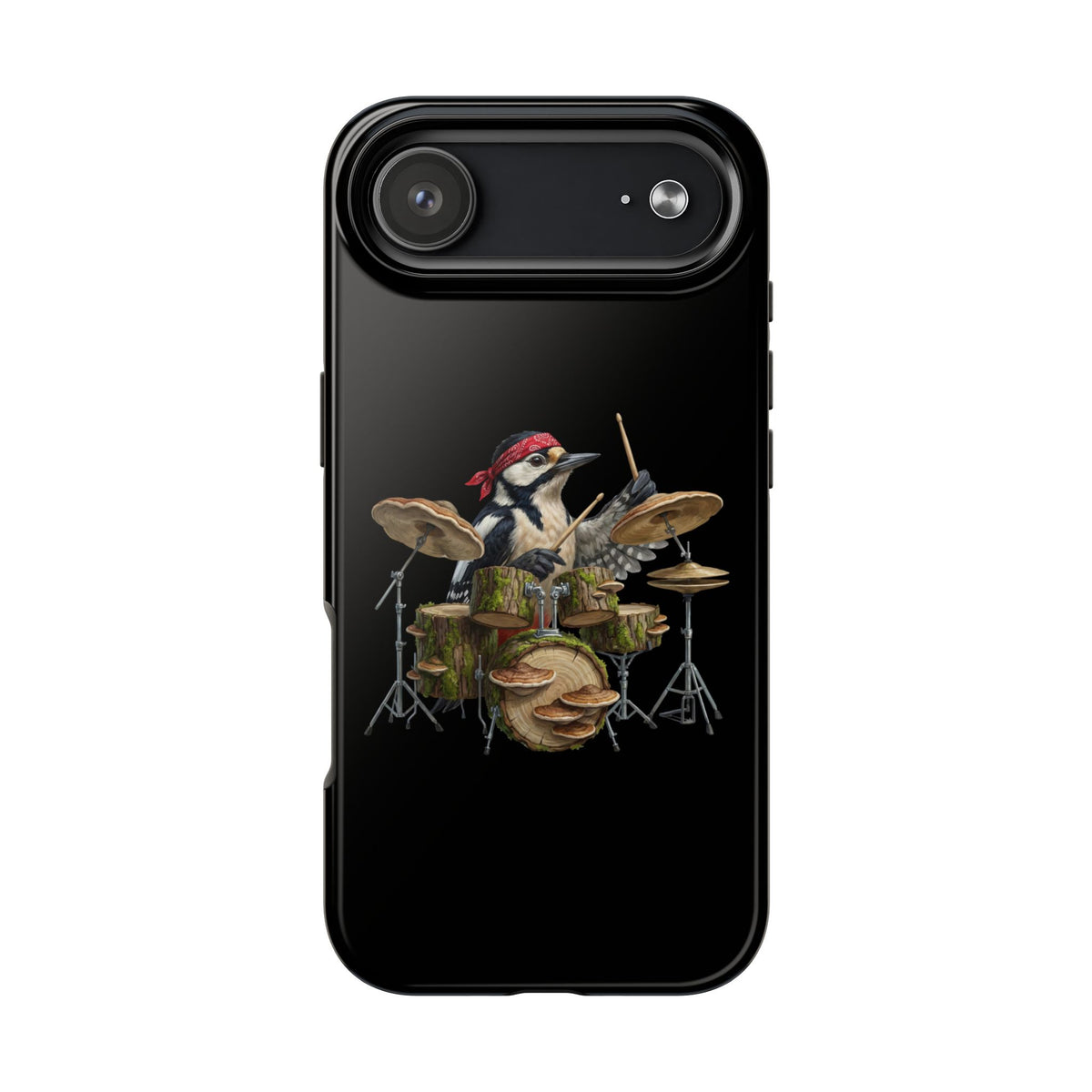 Woodpecker with Drums iPhone Case – Premium Tough Phone Cover Black