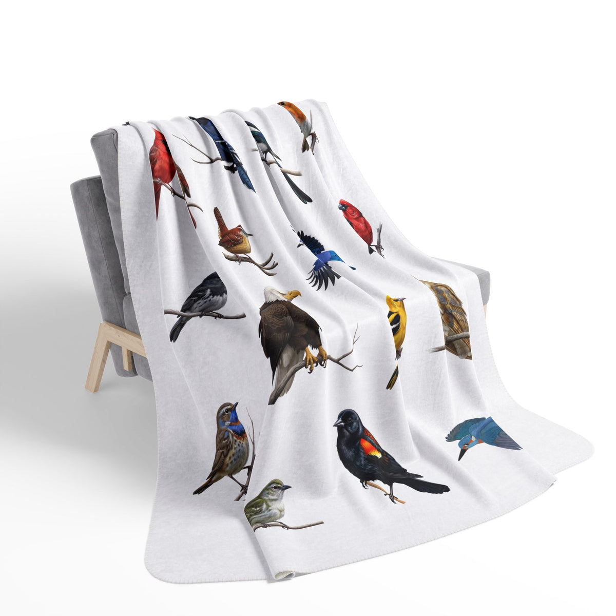 American Birds Fleece Sherpa Blanket (60"x80") - Thick, Ultra-Soft & Cozy Throw for Bird Lovers – and Pattern style