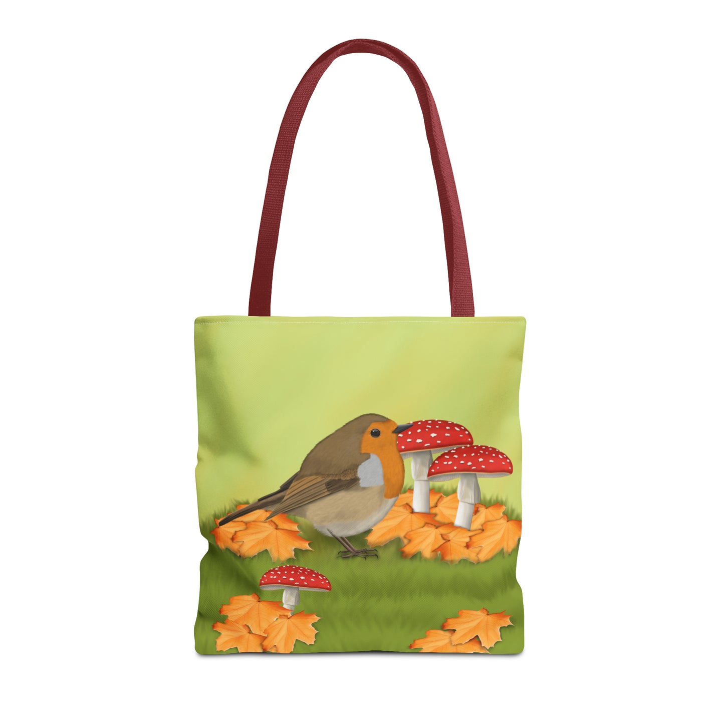 Robin in Fall Leafs Toadstool Bird Tote Bag 16"x16" - jz.birds