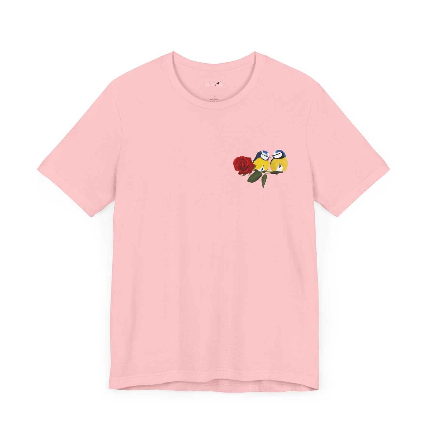 Valentine's Day Blue Titmice on Rose Unisex Tee