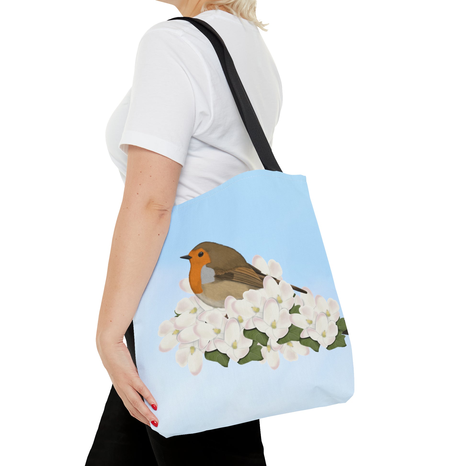 Robin in Spring Blossoms Bird Tote Bag 16"x16" - jz.birds