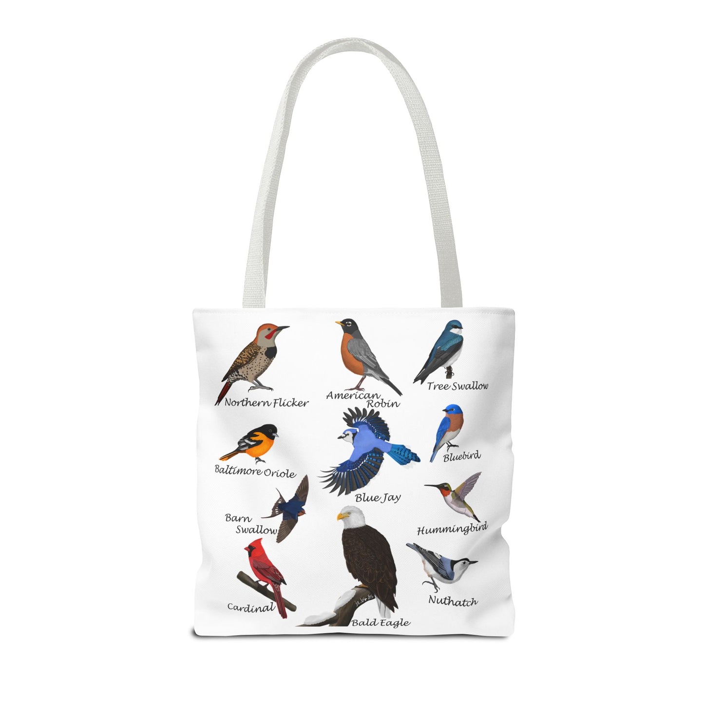 Backyard Birds Tote Bag 16"x16" Blue Jay Cardinal Bluebird Hummingbird for Bird Lovers