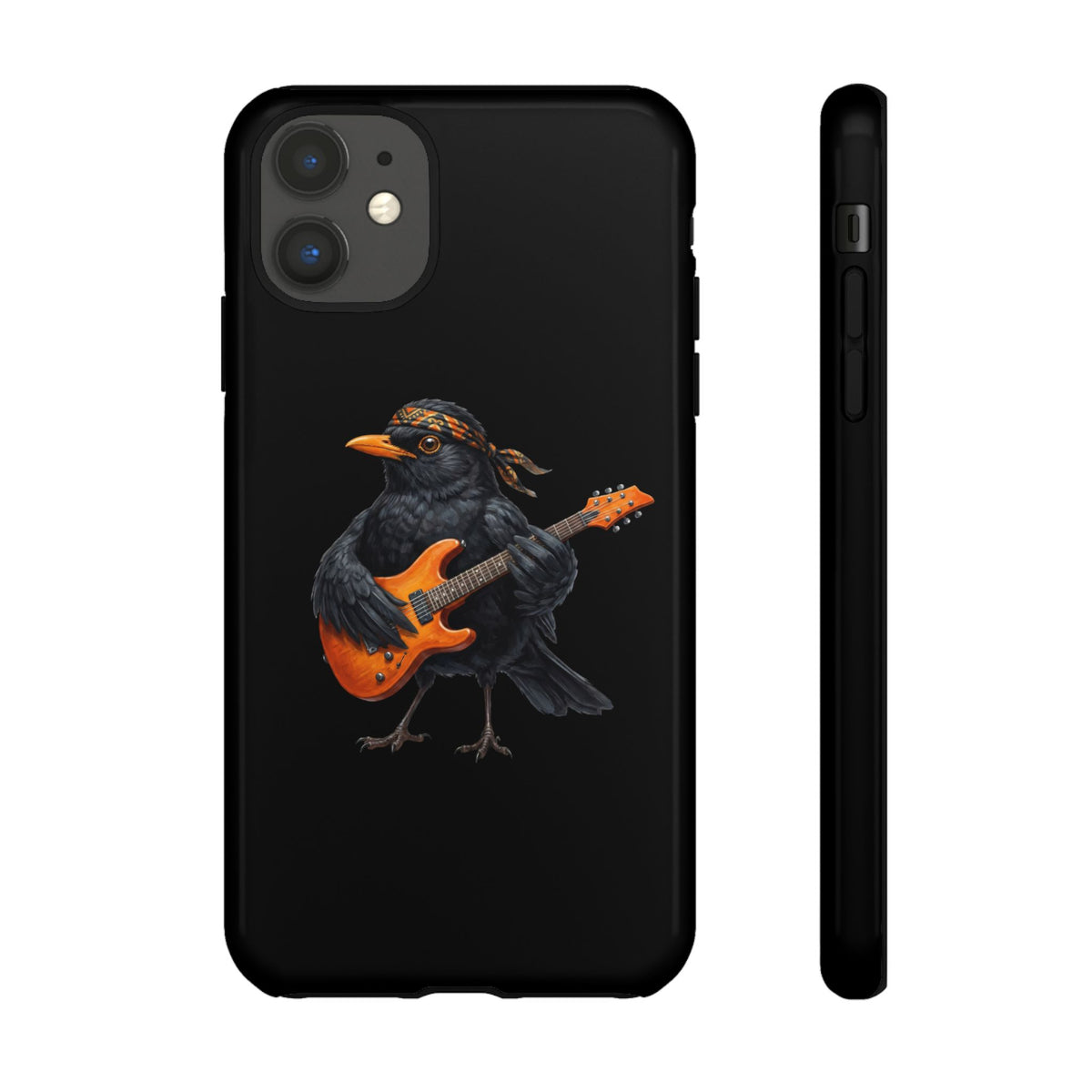 Amsel mit Gitarre Premium Handyhülle – Doppelt Geschützt & Rundum Bedruckt Schwarz