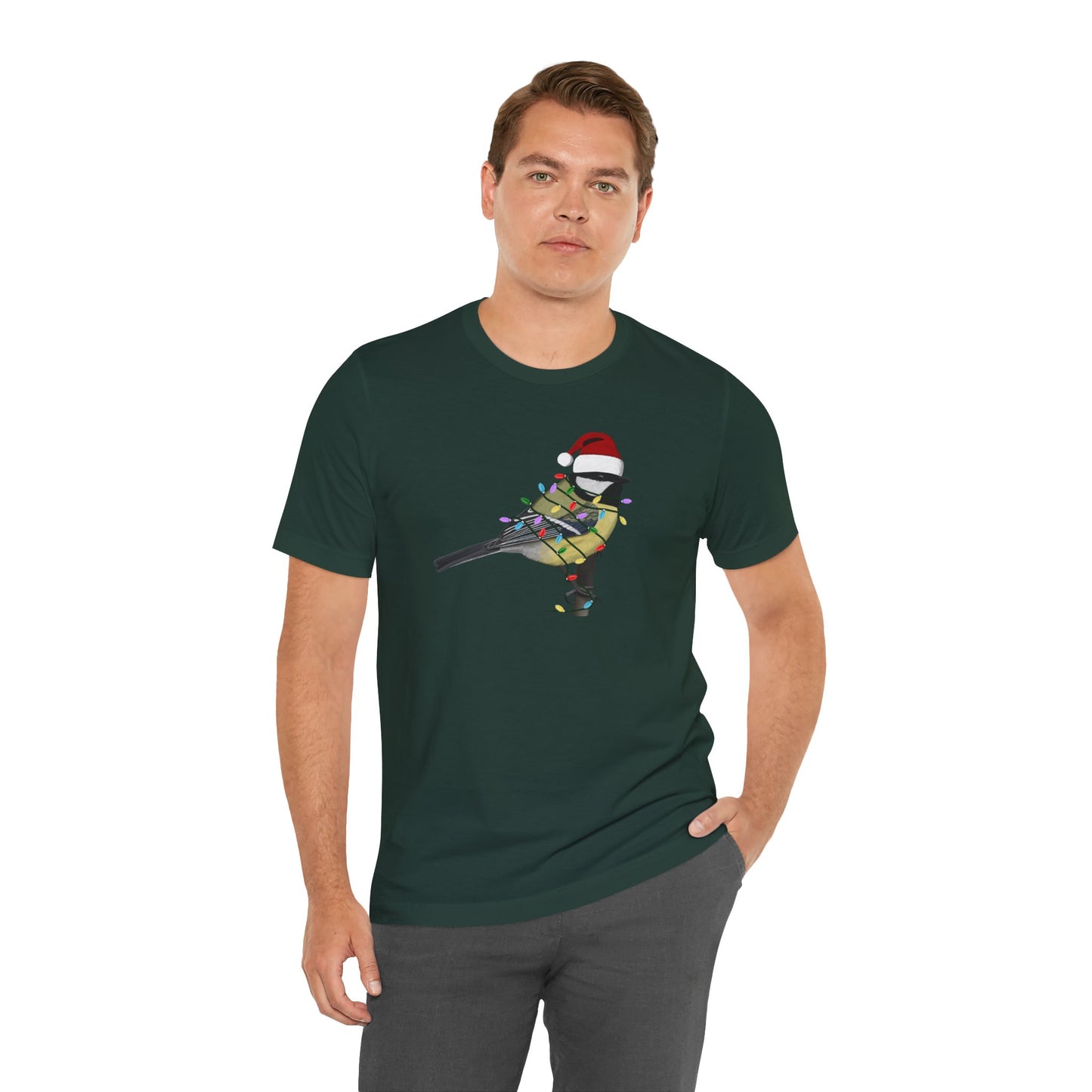 Chickadee with Fairy Lights Christmas Bird T-Shirt