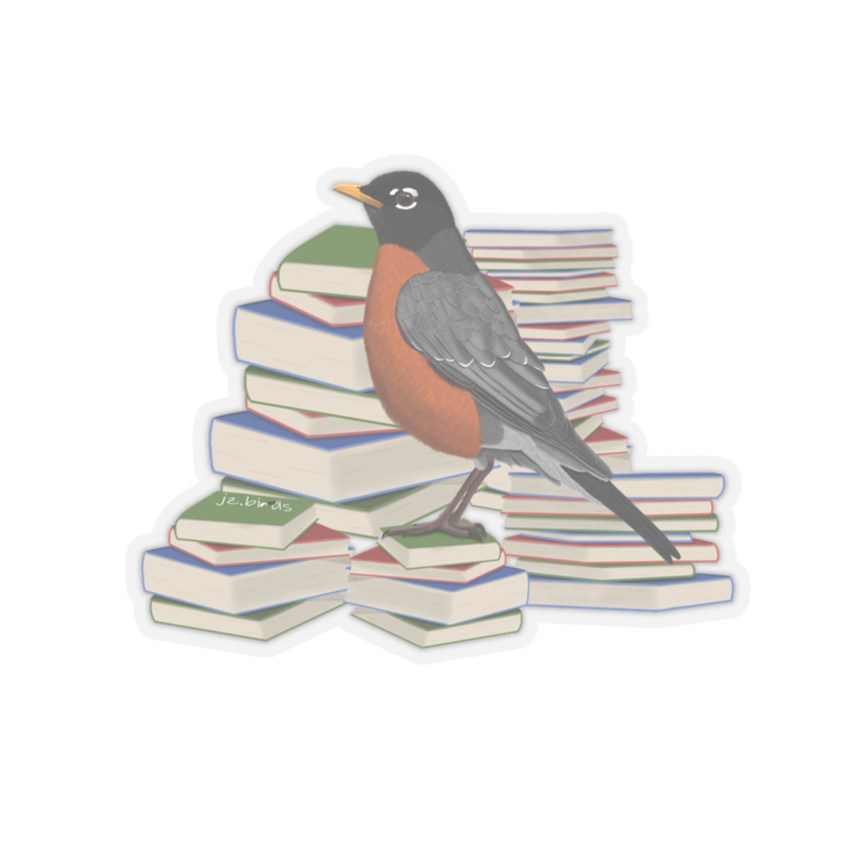 Robin Bird and Books Birdlover Bookworm Sticker