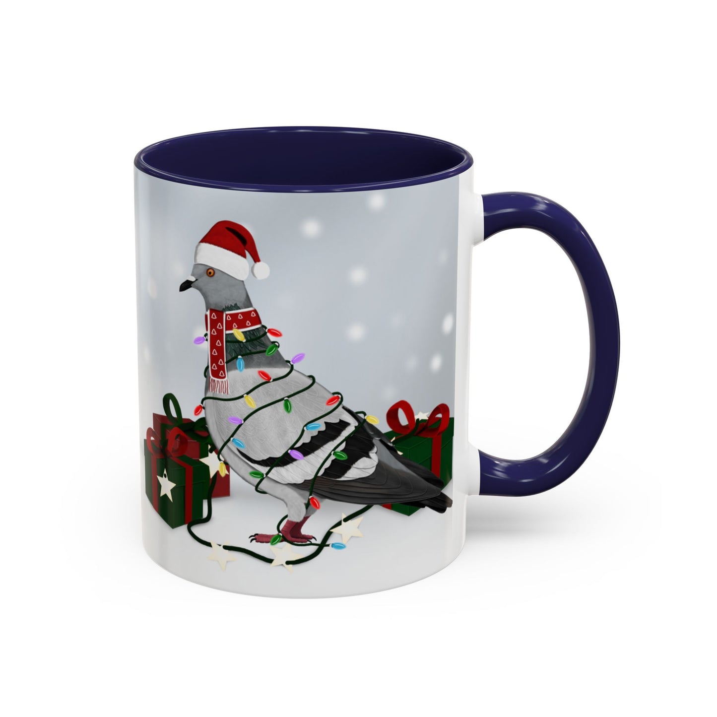 Pigeon with Christmas Hat and Scarf Snow Bird Coffee Mug
