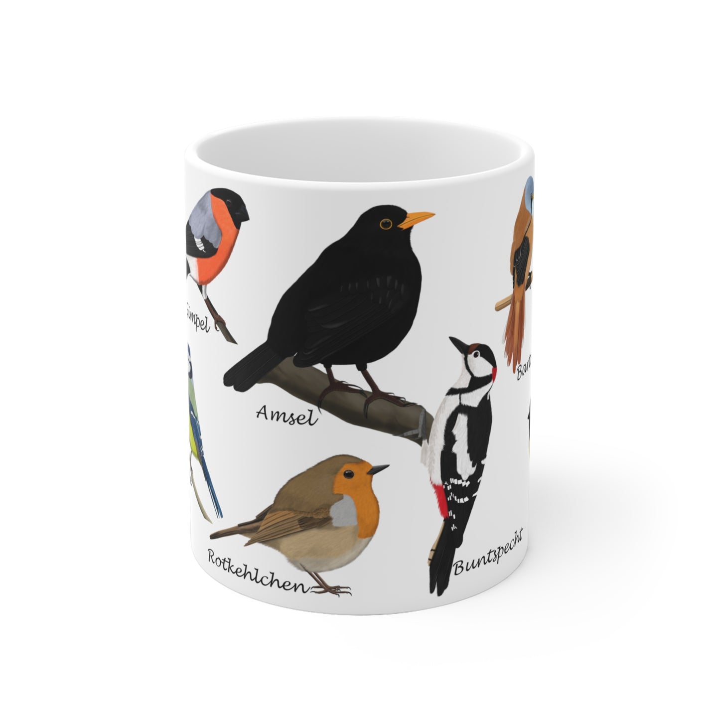Gartenvögel Amsel Rotkehlchen Blaumeise Zaunkönig Gimpel Eisvogel Vogel Tasse