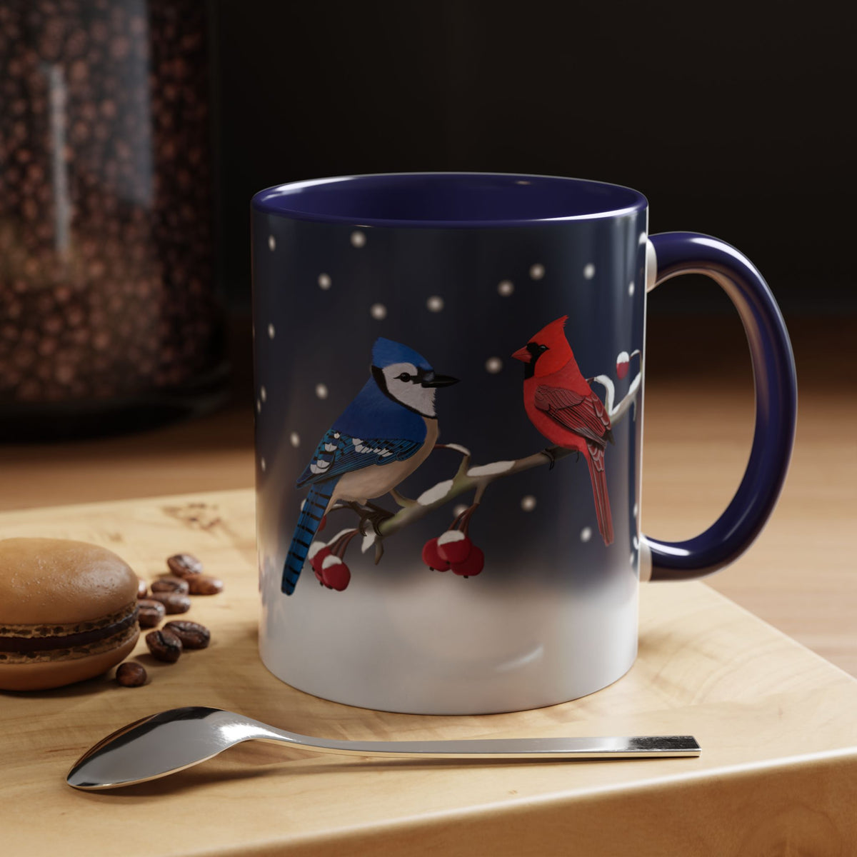 Blue Jay and Cardinal Bird Coffee Mug | Ceramic Christmas Gift for Bird Lovers