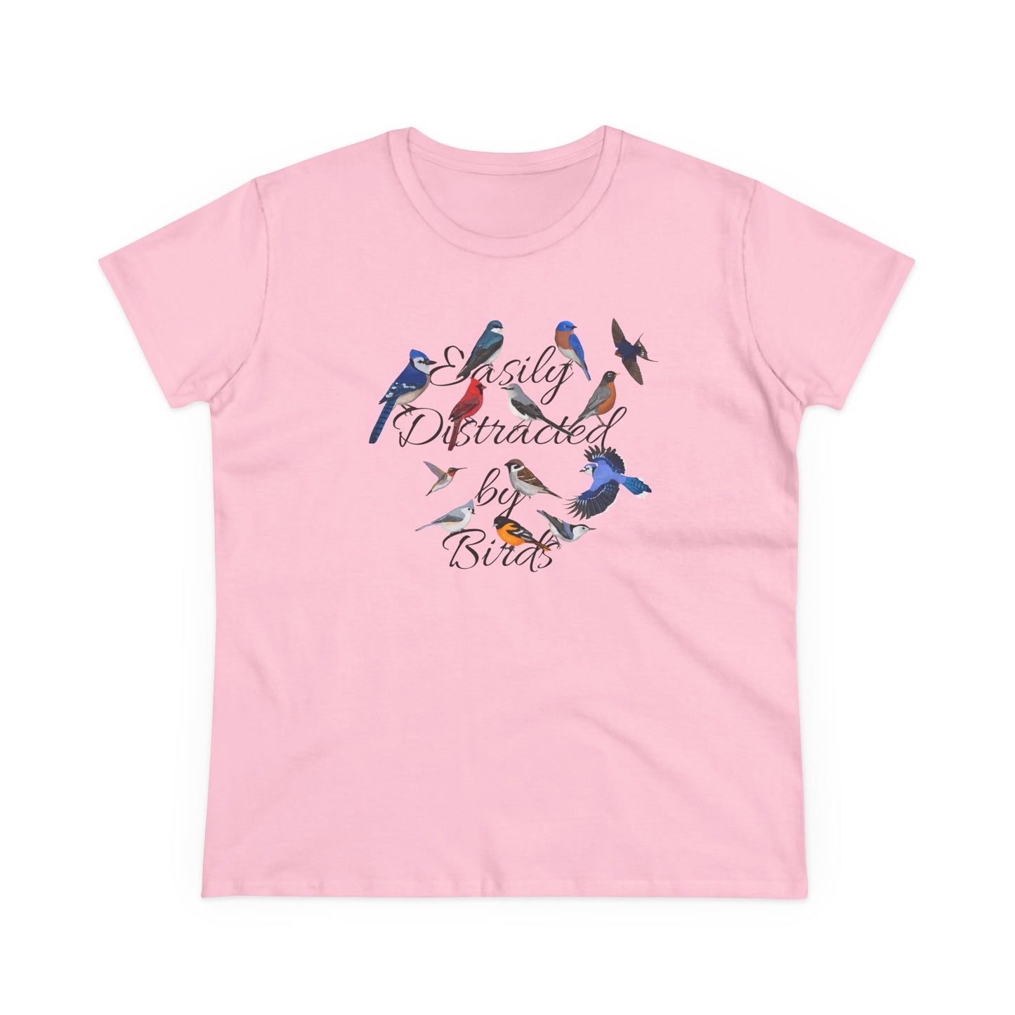 Easily Distracted by Birds Blue Jay Cardinal Robin Bird Design for Birdwatchers and Bird Lovers Women's T-Shirt
