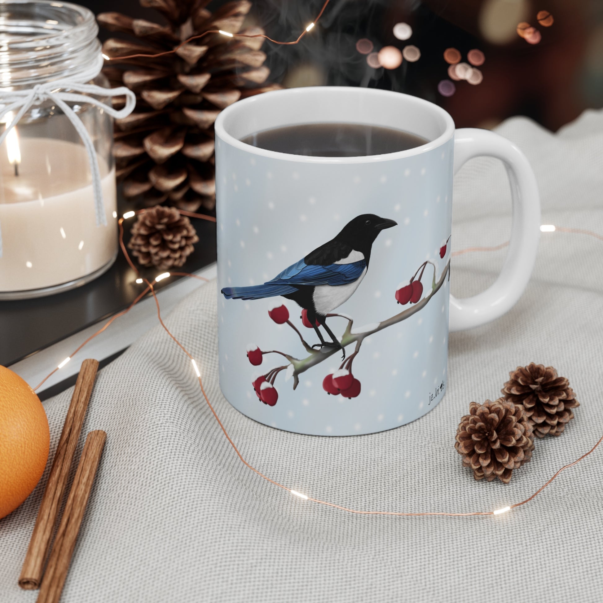 Magpie Winter Winter Bird Ceramic Mug 11oz - jz.birds
