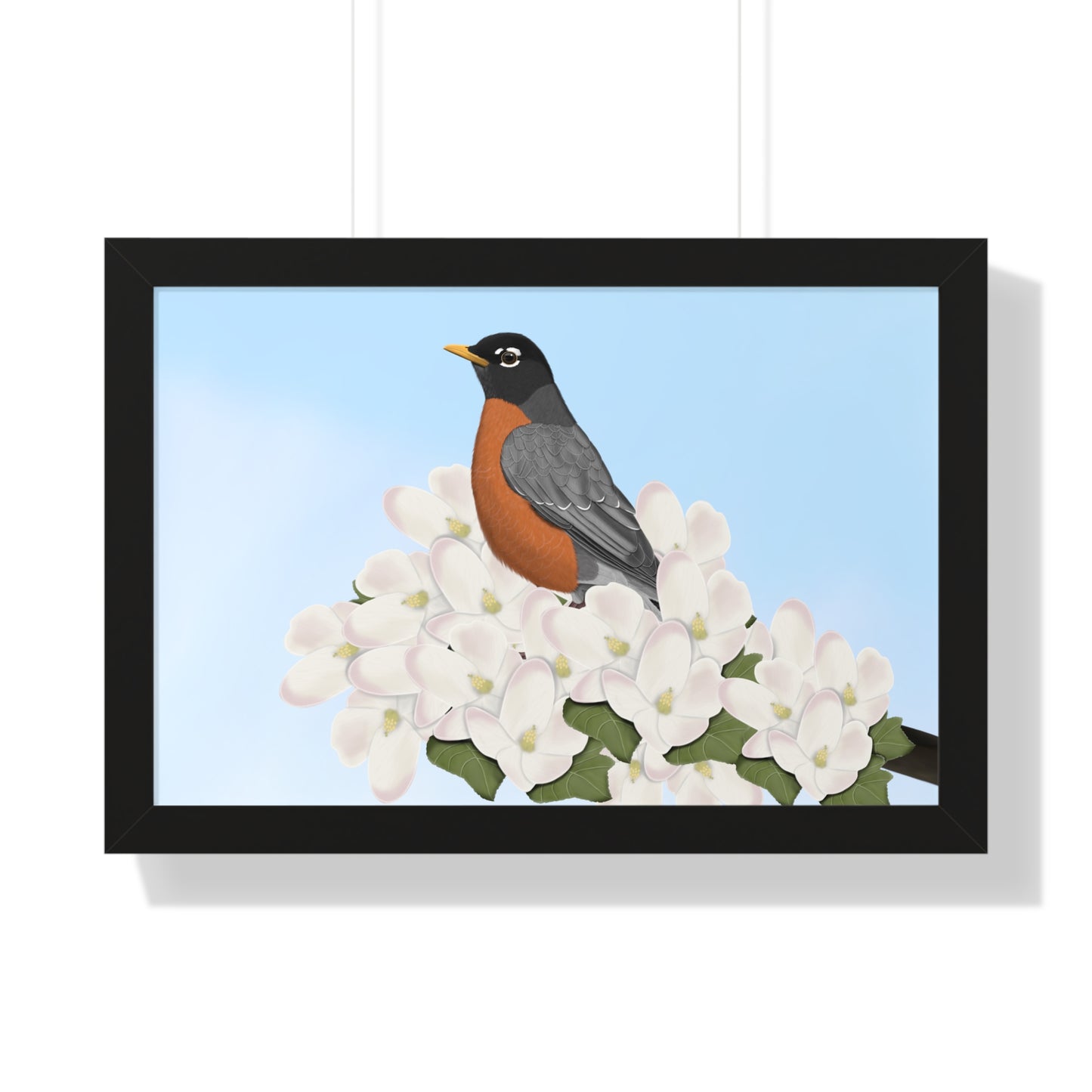Robin Spring Blossoms Bird Framed Poster –