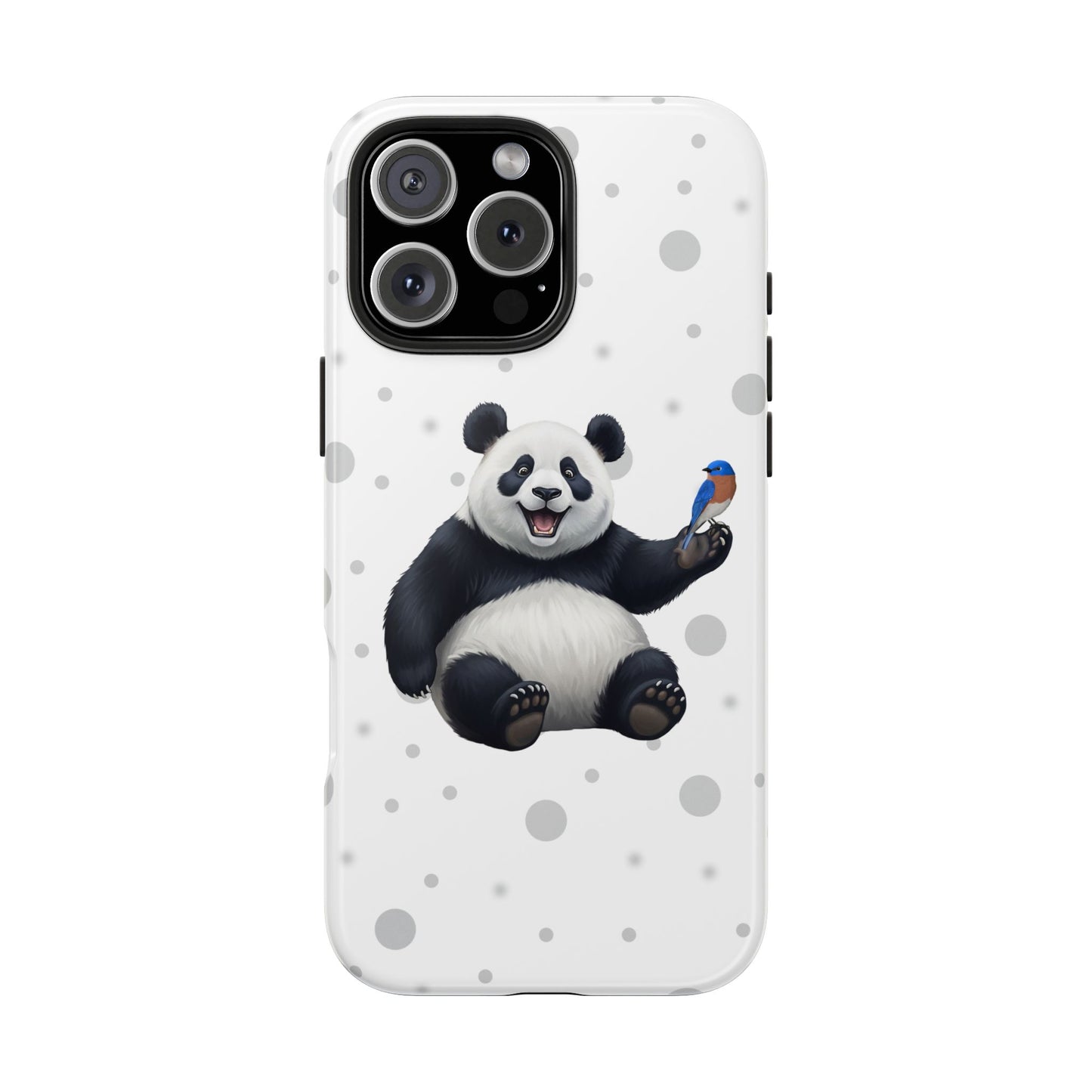 Cute Panda Bear with a Bluebird Animal iPhone Case - Dual-Layer PC/TPU Protective Cover for iPhone