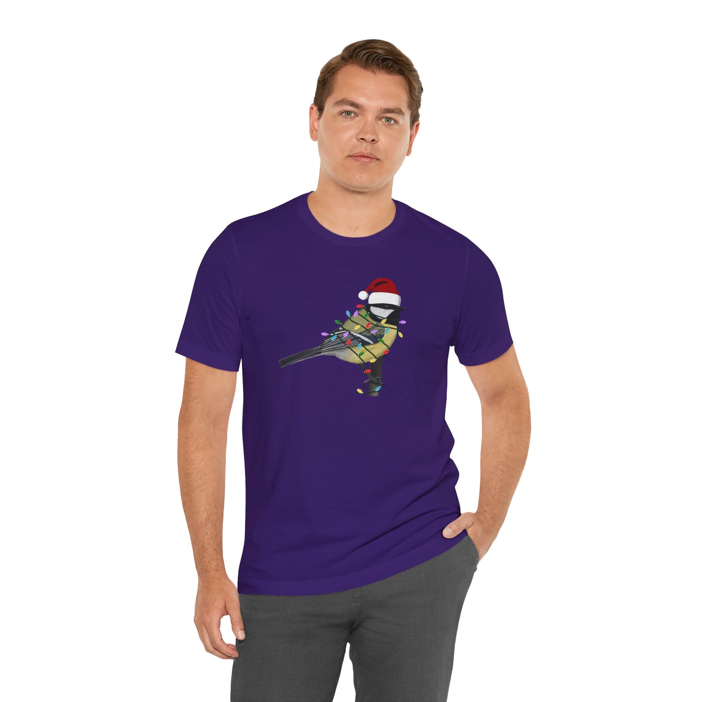 Chickadee with Fairy Lights Christmas Bird T-Shirt