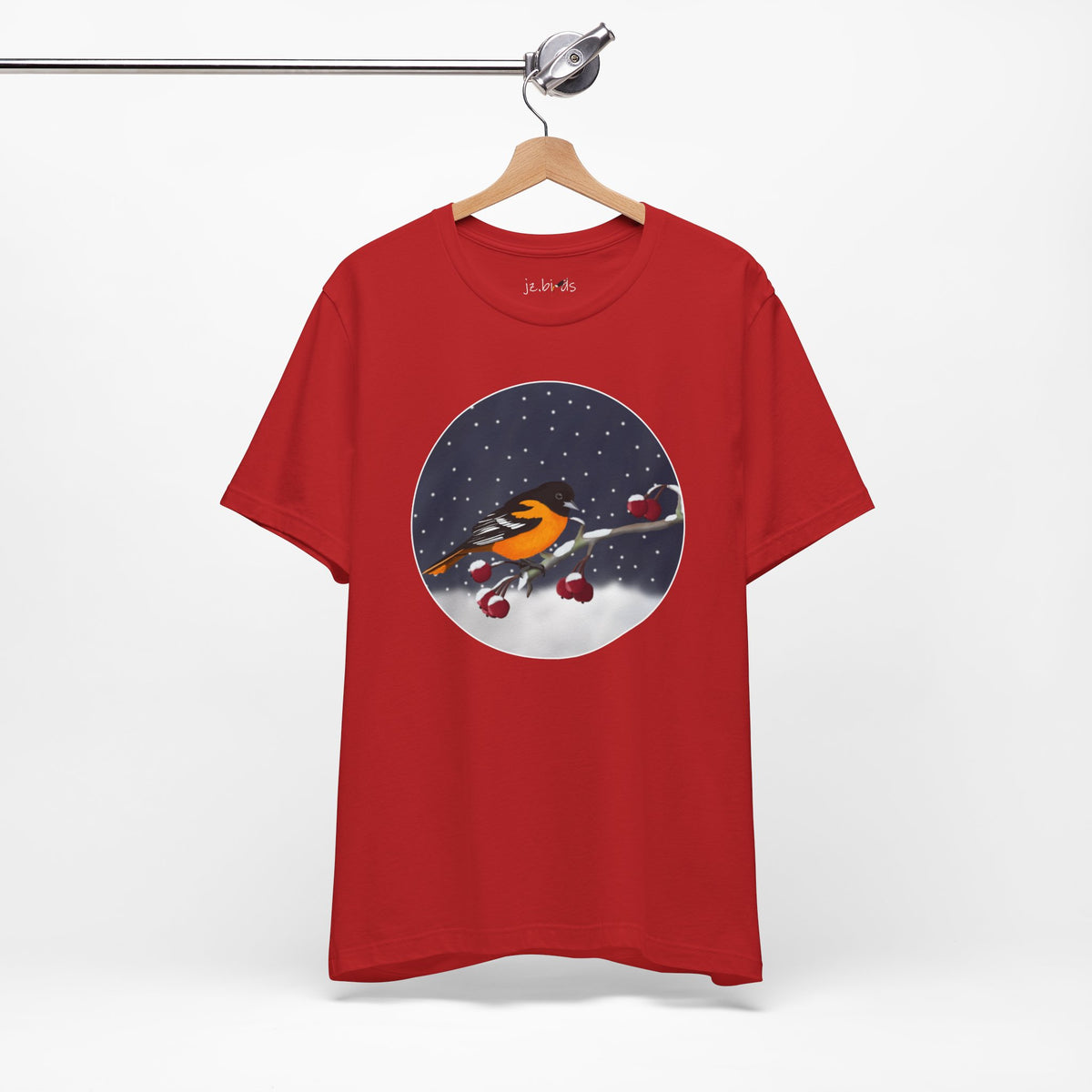 Baltimore Oriole on a Winter Branch Birdwatcher Christmas Bird T-Shirt