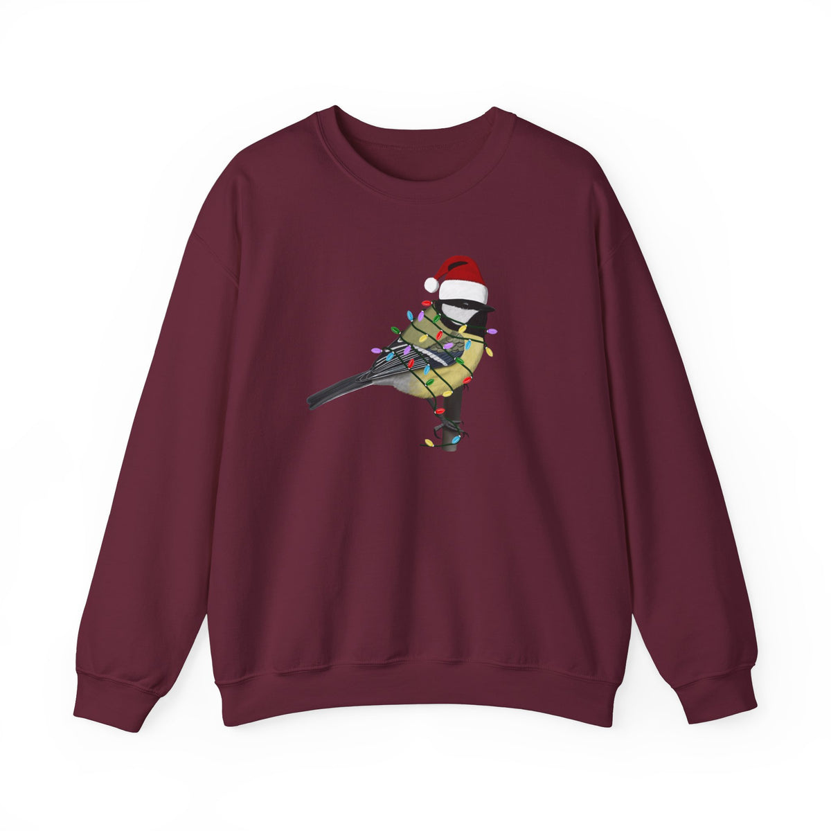 Chickadee with Fairy Lights Santa Claus Christmas Bird Sweatshirt – Animal Lover Gift,