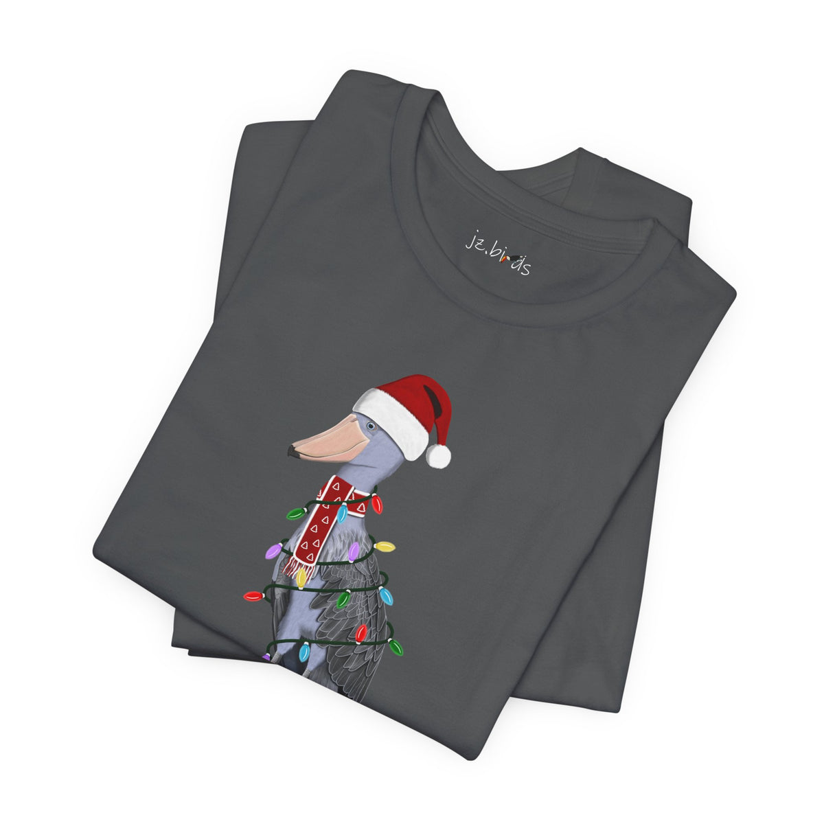 フェアリーライト付きハシビロコウのクリスマスバードTシャツ