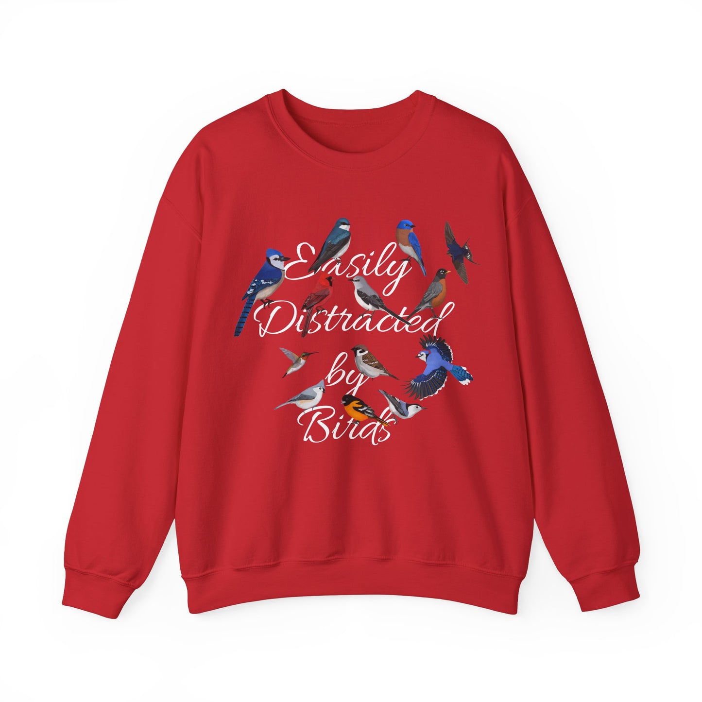 Easily Distracted by Birds Blue Jay Cardinal Hummingbird Birdlover Sweatshirt – Animal Lover Gift, Bird