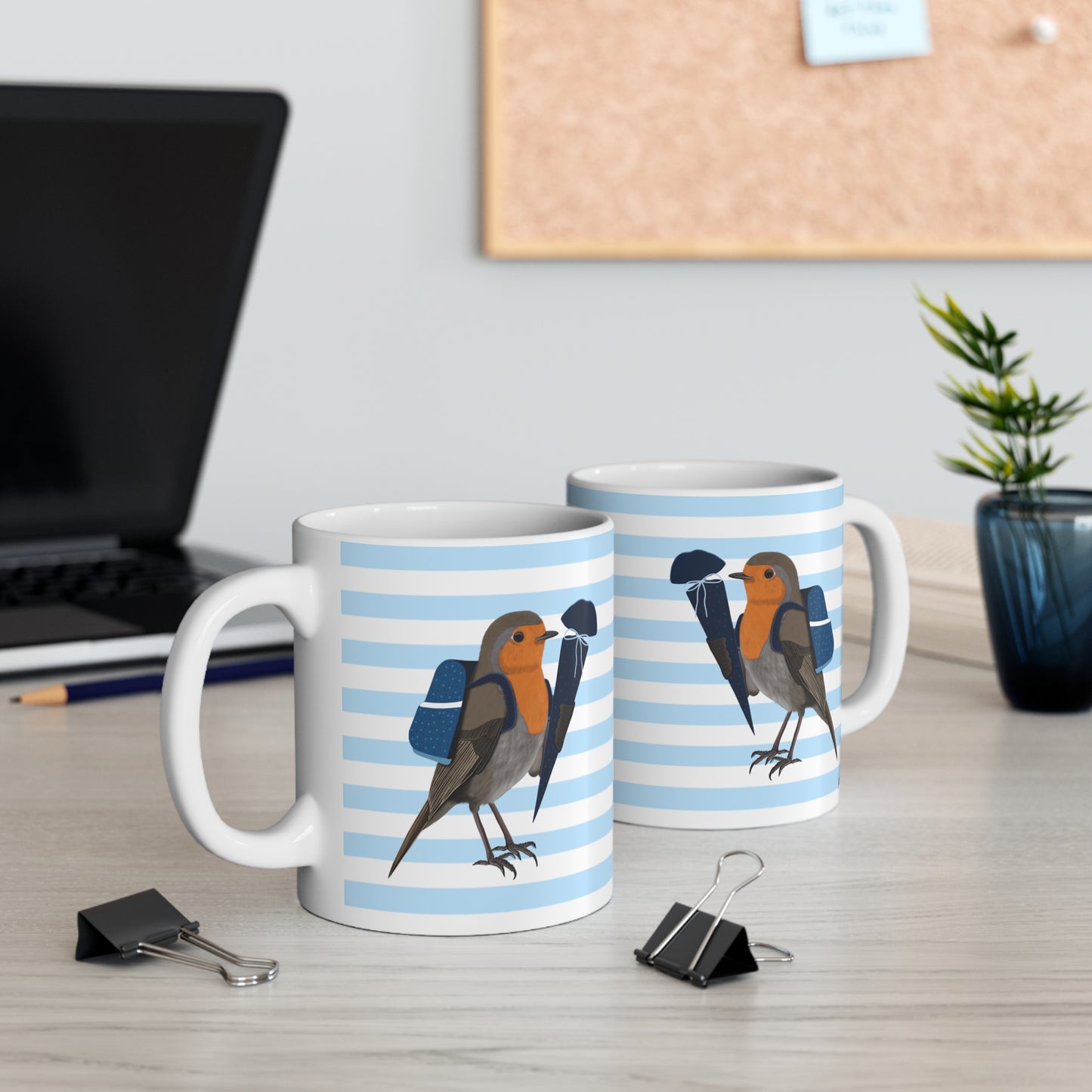Robin School Enrollment First Day at School Bird Ceramic Mug 11oz Blue