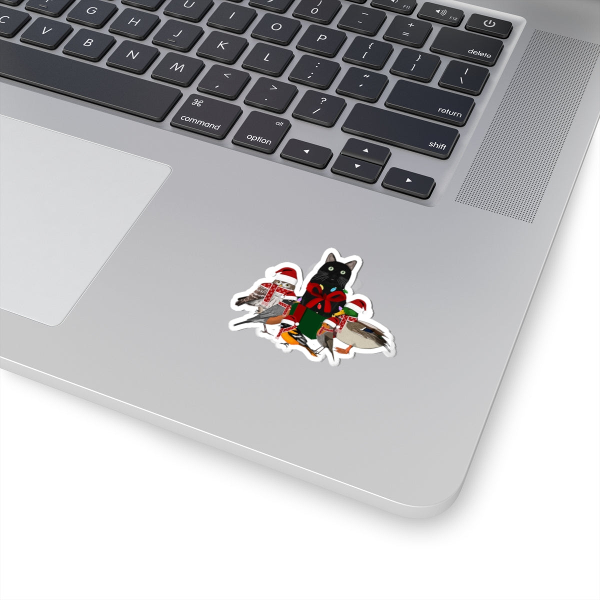 Robin Oriole Mallard Owl and Cat with Fairy Lights Santa Claus Hat and Scarf Christmas Bird Sticker