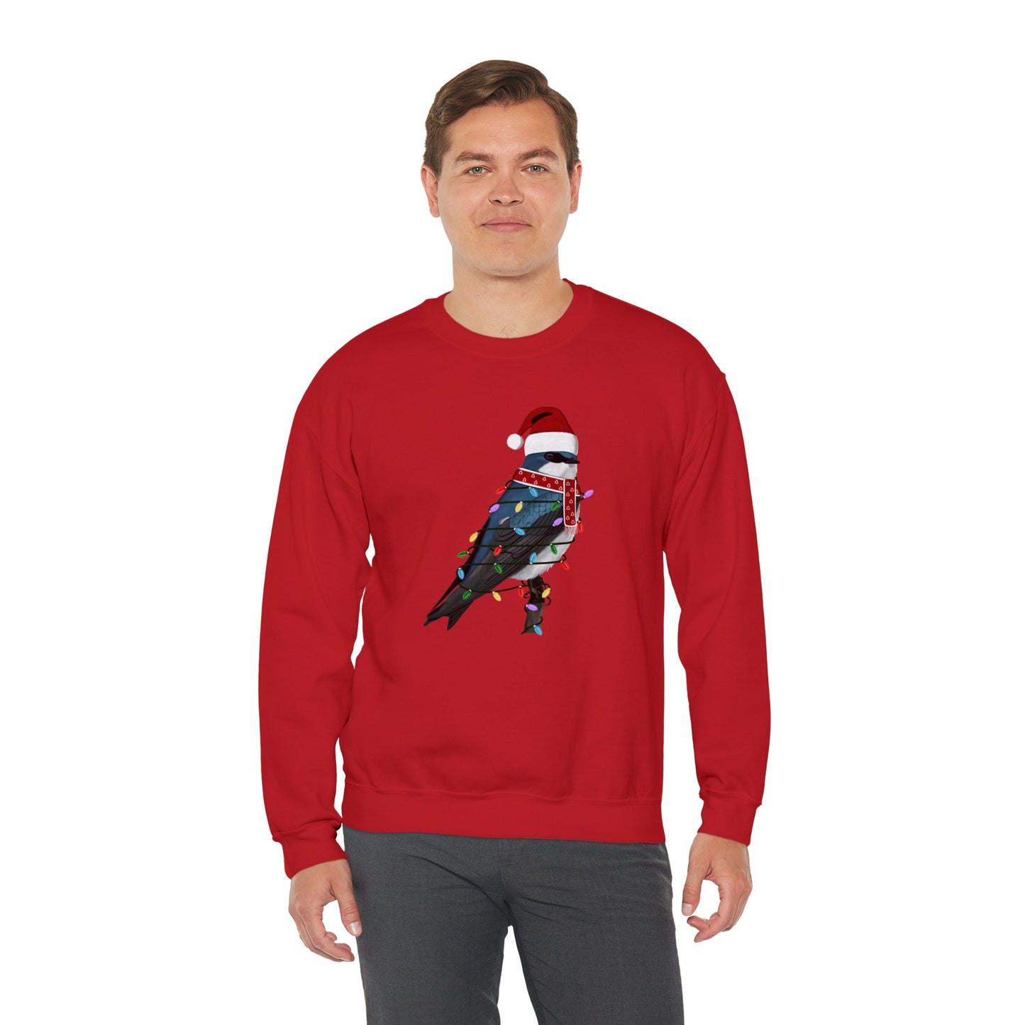 Tree Swallow with Fairy Lights Santa Claus Christmas Bird Sweatshirt