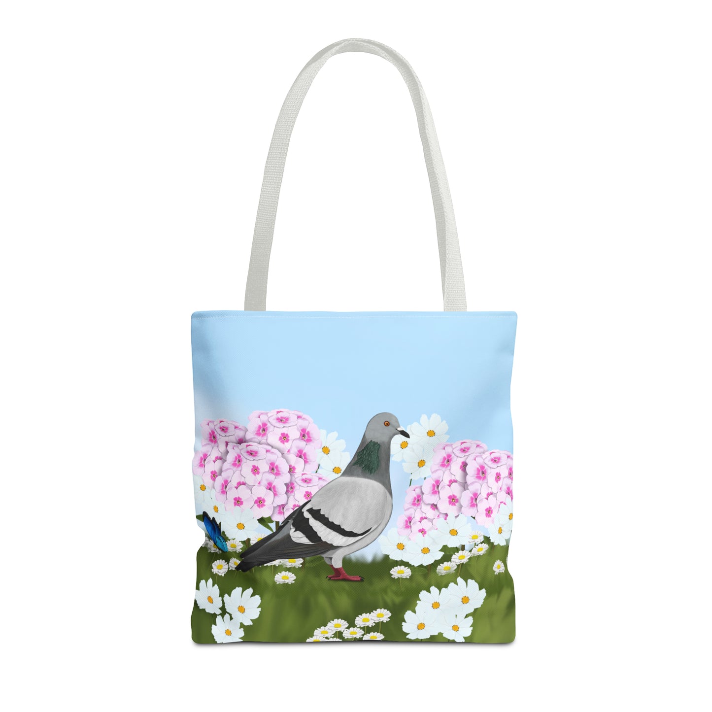 Pigeon in Summer Flowers Bird Tote Bag 16"x16" - jz.birds