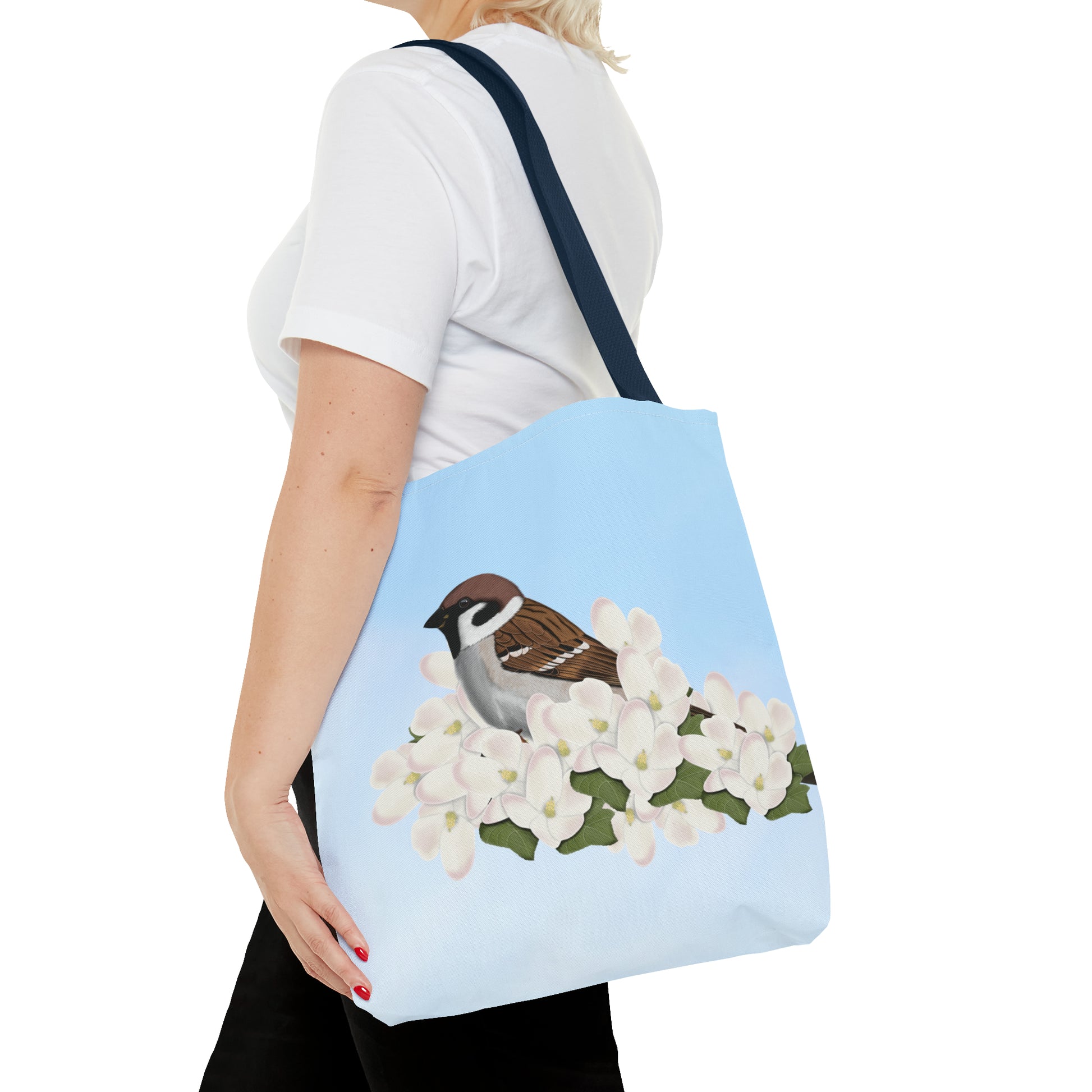 Tree Sparrow in Spring Blossoms Bird Tote Bag 16"x16" - jz.birds