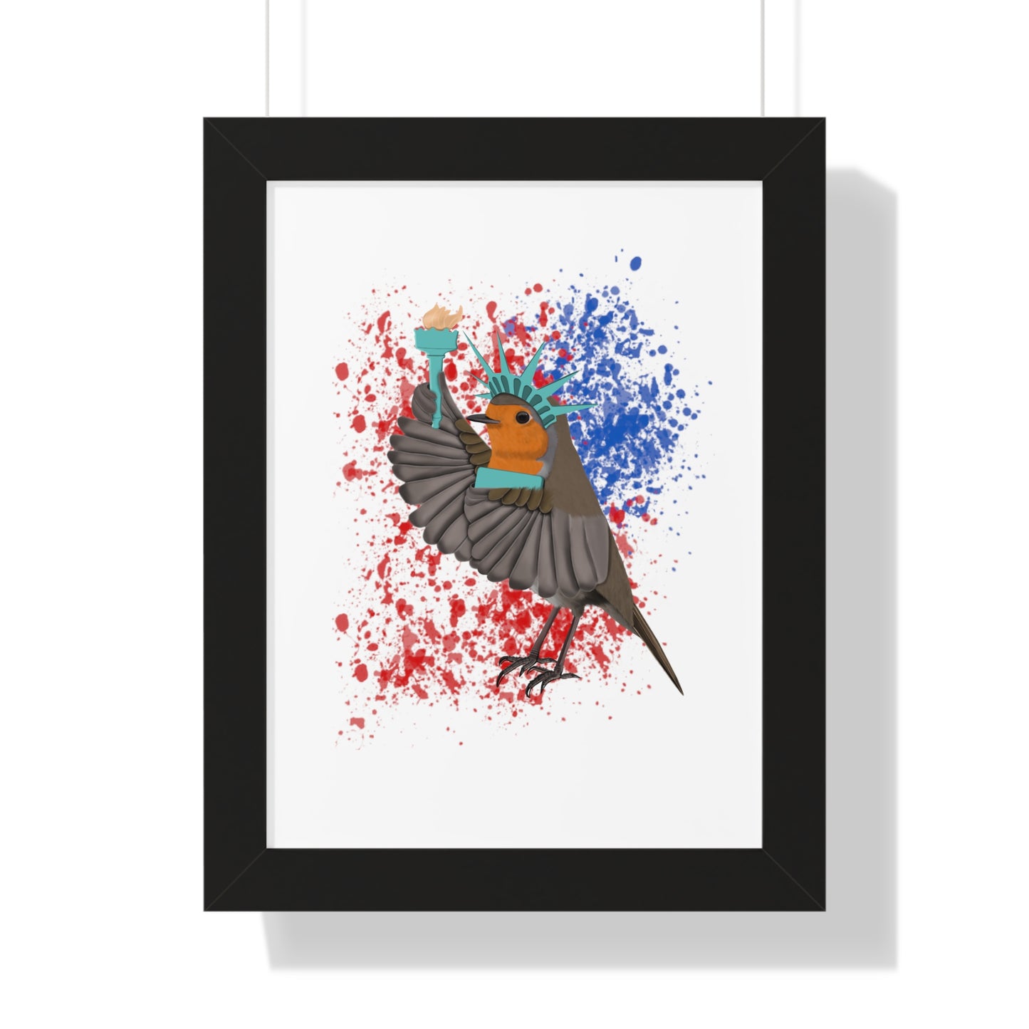 Robin 4th of July Independence Day Statue of Liberty Bird Framed Poster