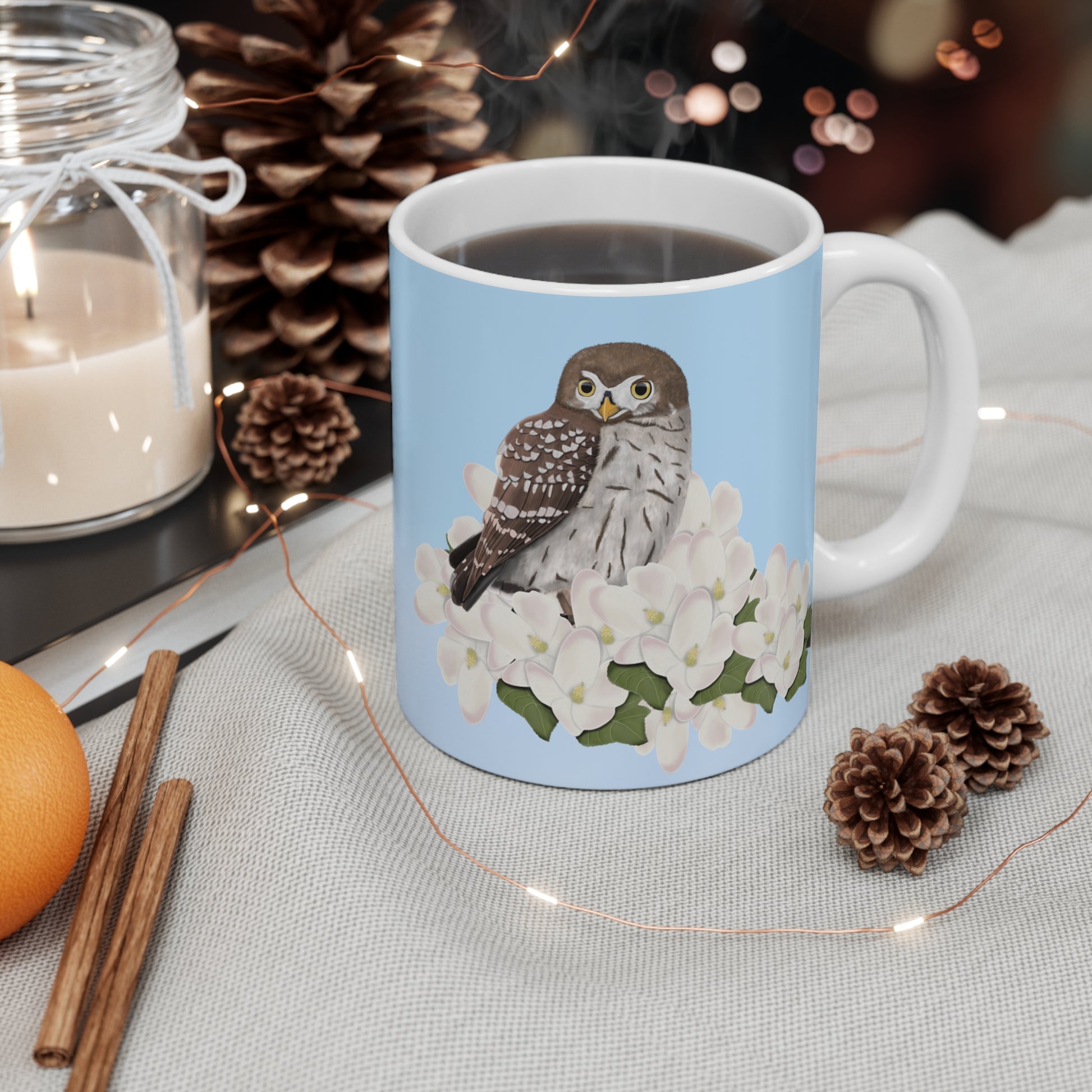 Owl Apple Spring Blossoms Bird Ceramic Mug 11oz - jz.birds