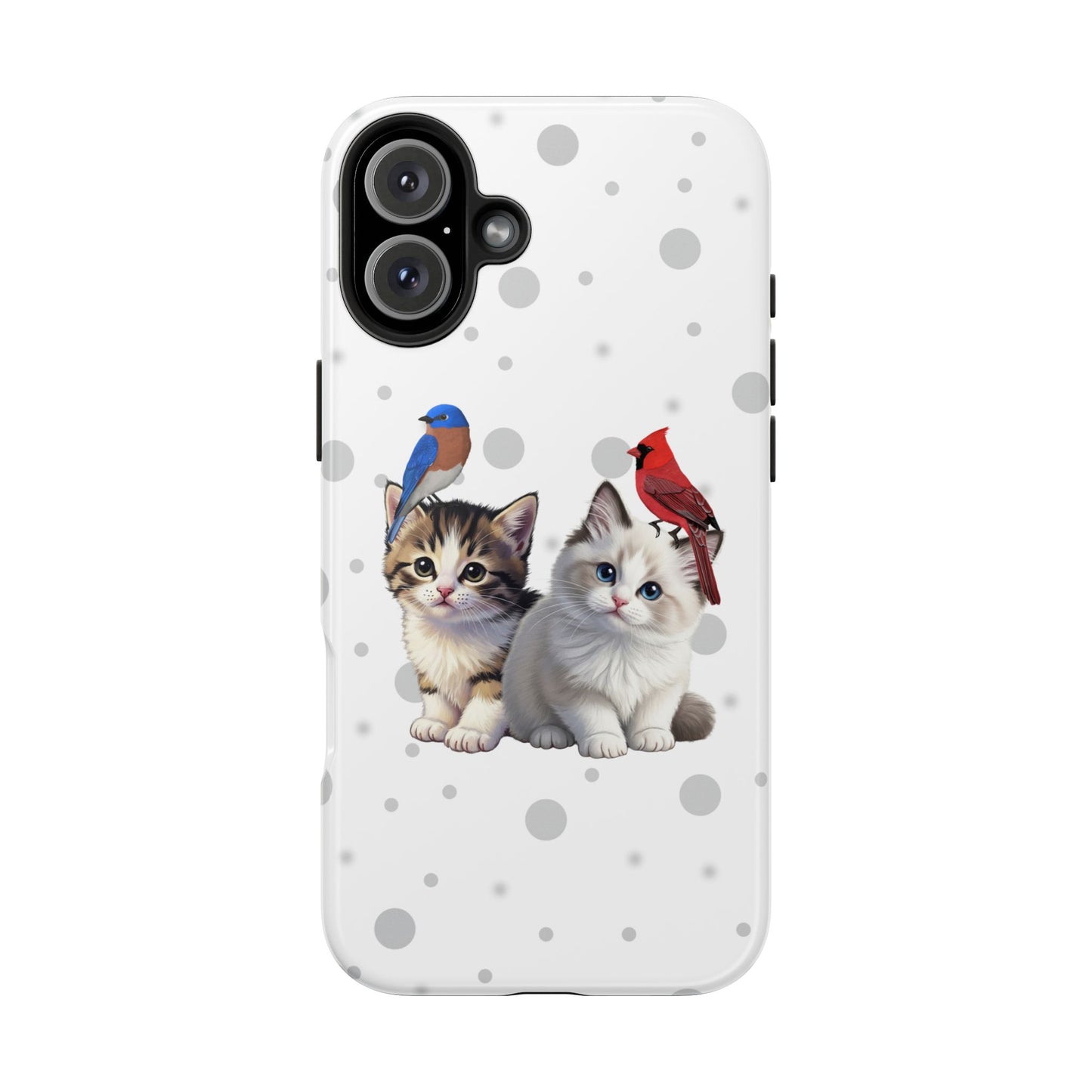 Cute Kitten with Cardinal and Bluebird Animal iPhone Case - Dual-Layer PC/TPU Protective Cover for iPhone