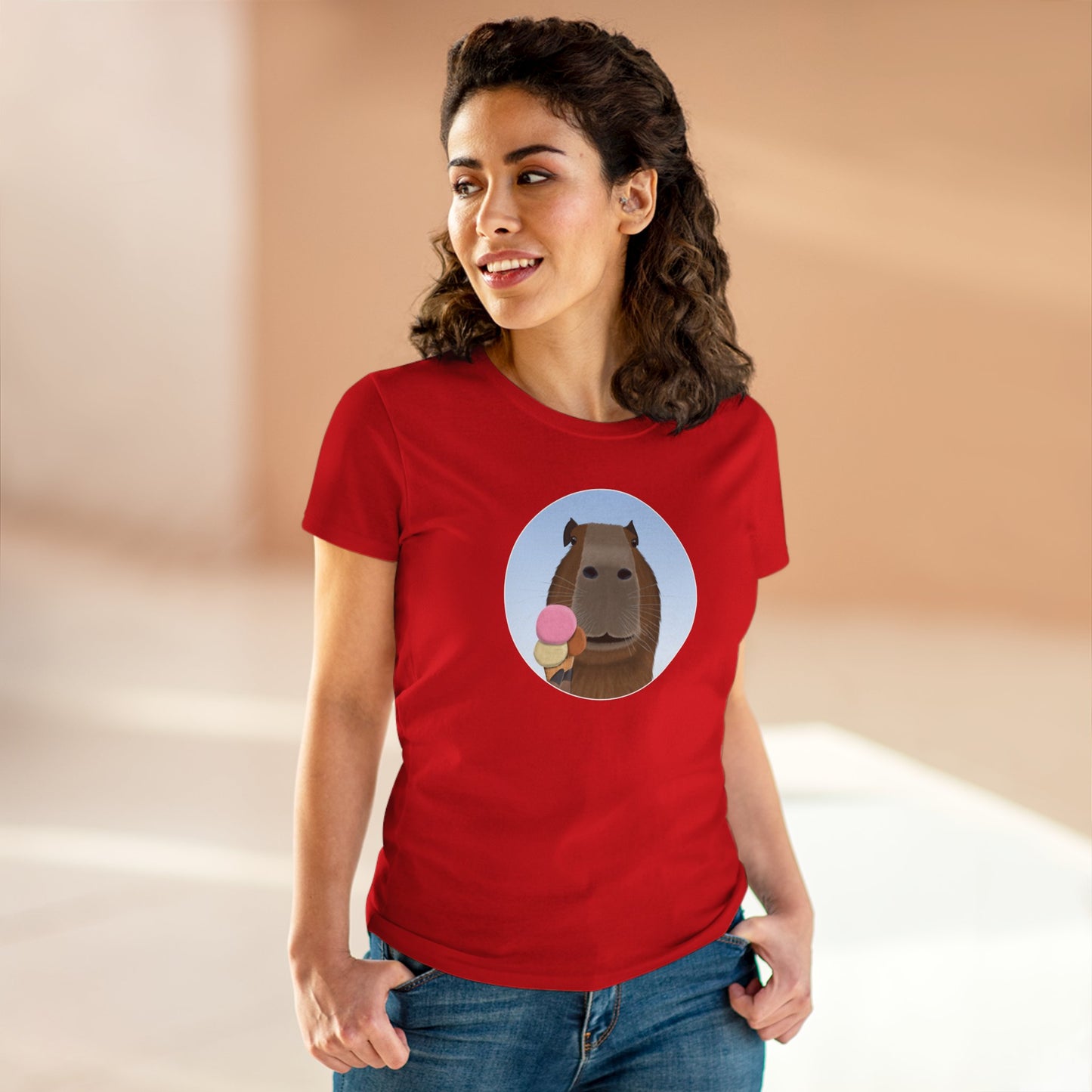 Capybara with Ice Cream Funny Design for Capybara Lovers Women's T-Shirt
