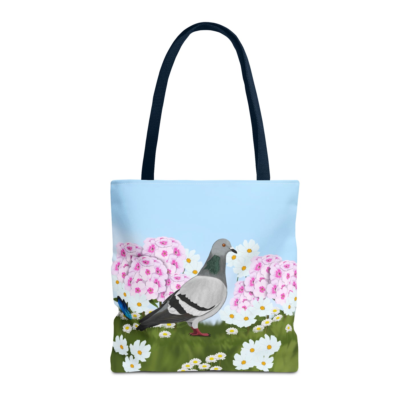 Pigeon in Summer Flowers Bird Tote Bag 16"x16" - jz.birds